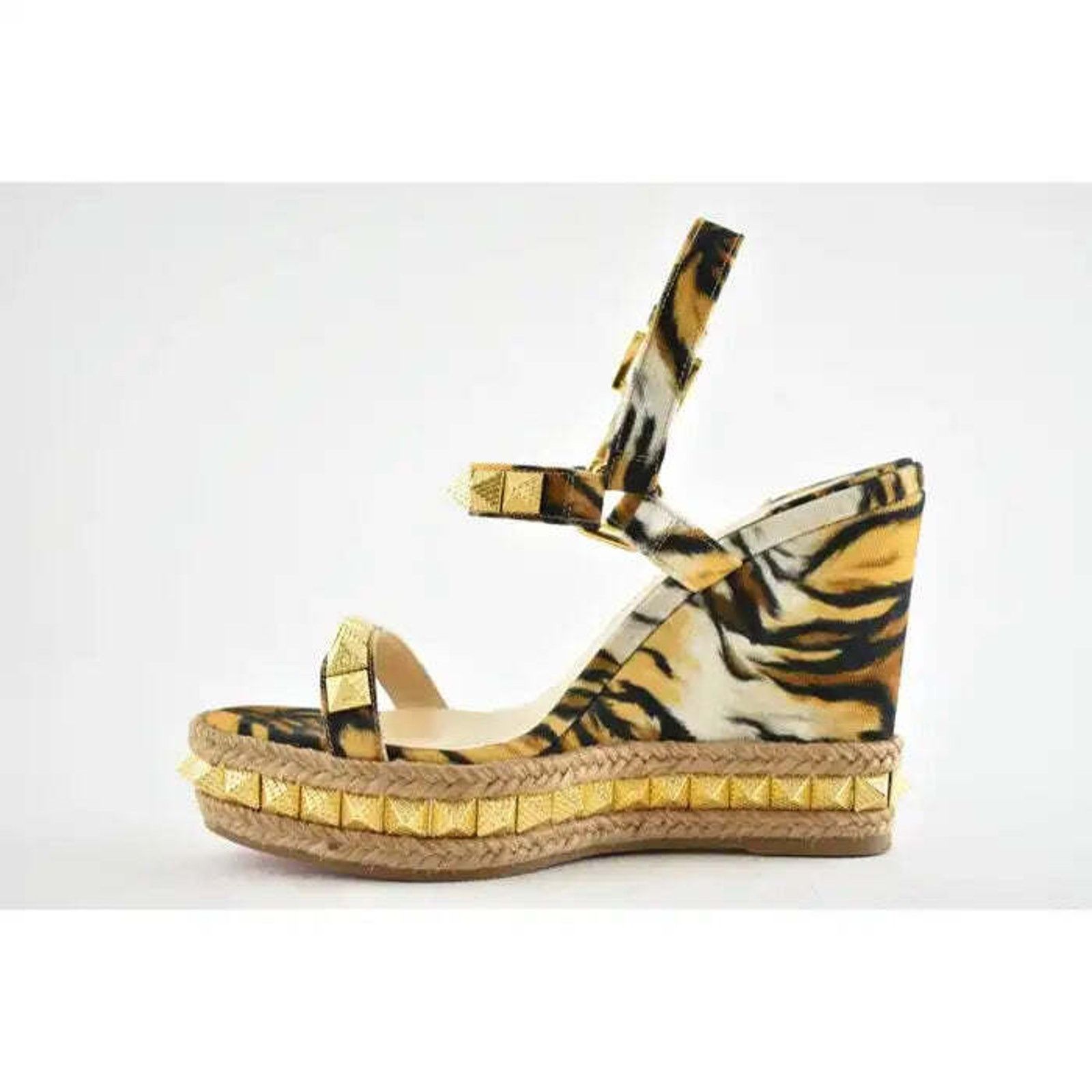 Christian Louboutin Pyraclou 110 Bengale Gold Platform Wedge Sandal Heel Pump 38 Size US 8 / IT 38 - 8 Thumbnail