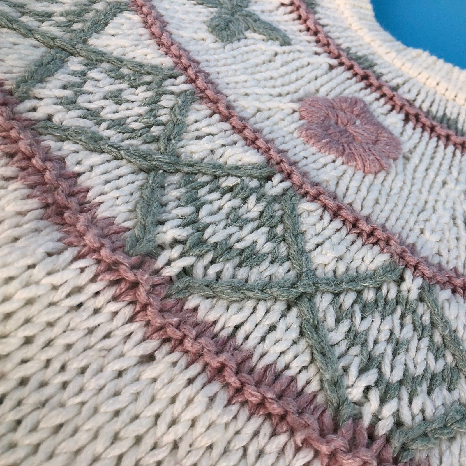 Vintage 90s chunky knit sweater pastel floral design 1990s vintage Size M / US 6-8 / IT 42-44 - 3 Thumbnail