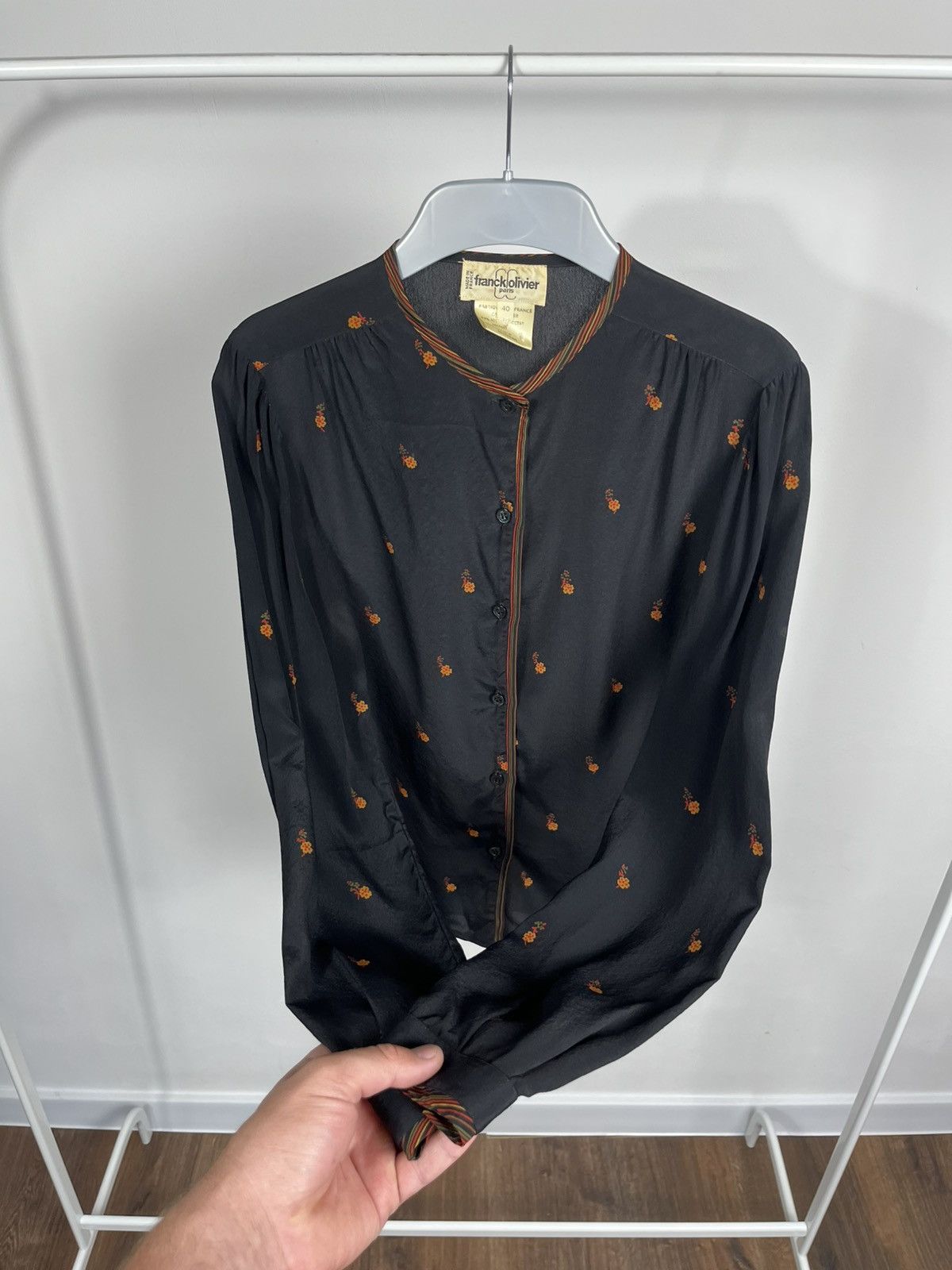 Vintage Vintage Franck Olivier Black Silk Blouse Floral Embroidery Size M / US 6-8 / IT 42-44 - 3 Thumbnail