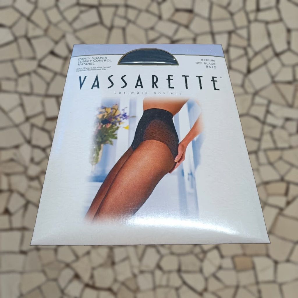 Vintage Vassarette Panty Shaper Tummy Control Hosiery Womens M Black Lace Sheer Classic (Size 32)