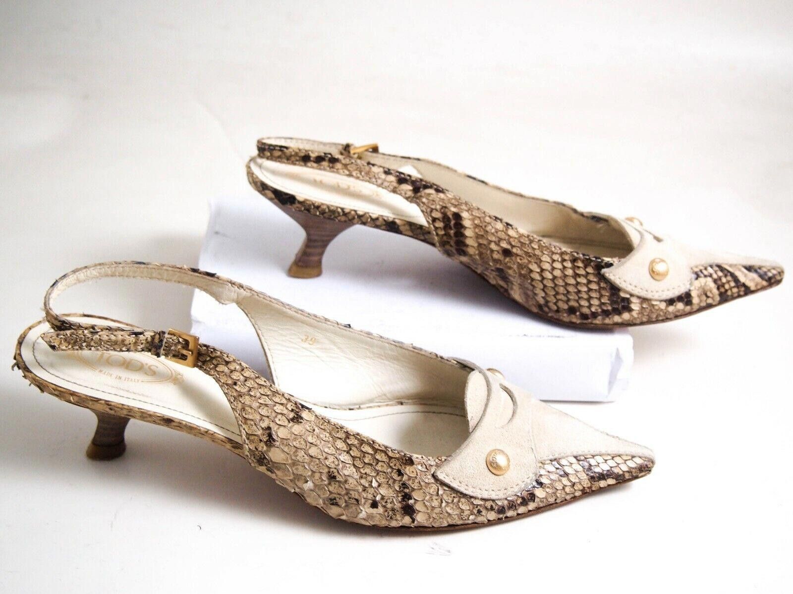 Tod's Tod's Slingback Sandals Beige Suede Python Womens US 9 EU 39 Size US 9 / IT 39 - 2 Thumbnail