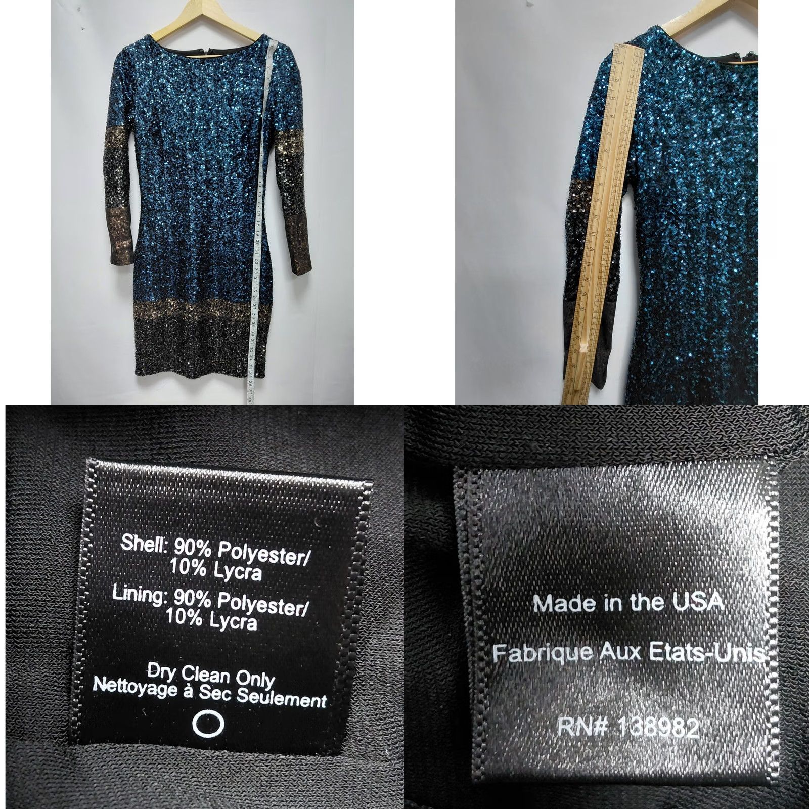 Dress the Population Dress The Population Sequin Dress Blue Knit Long Sleeve Knee Length Women M Size M / US 6-8 / IT 42-44 - 8 Thumbnail