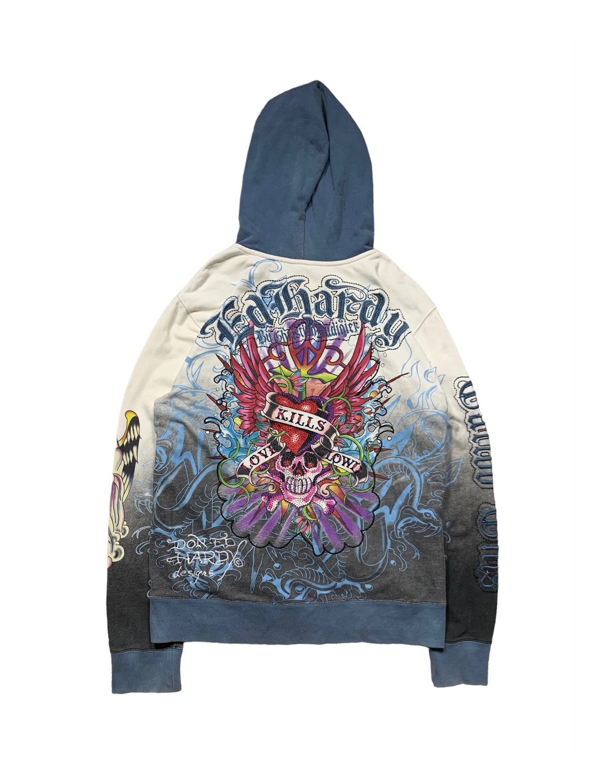 image of Ed Hardy Full Print Hoodie in Blue, Men's (Size Large)