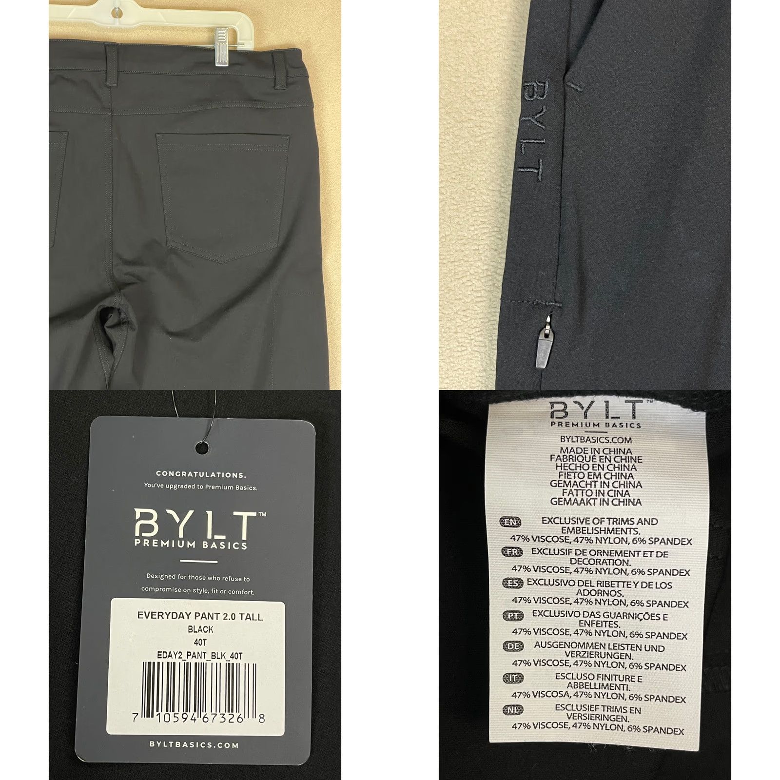 Vintage BYLT Premium Basics Everyday Pant 2.0 Tall Black Mens 40T New with Tags Size US 40 / EU 56 - 8 Thumbnail