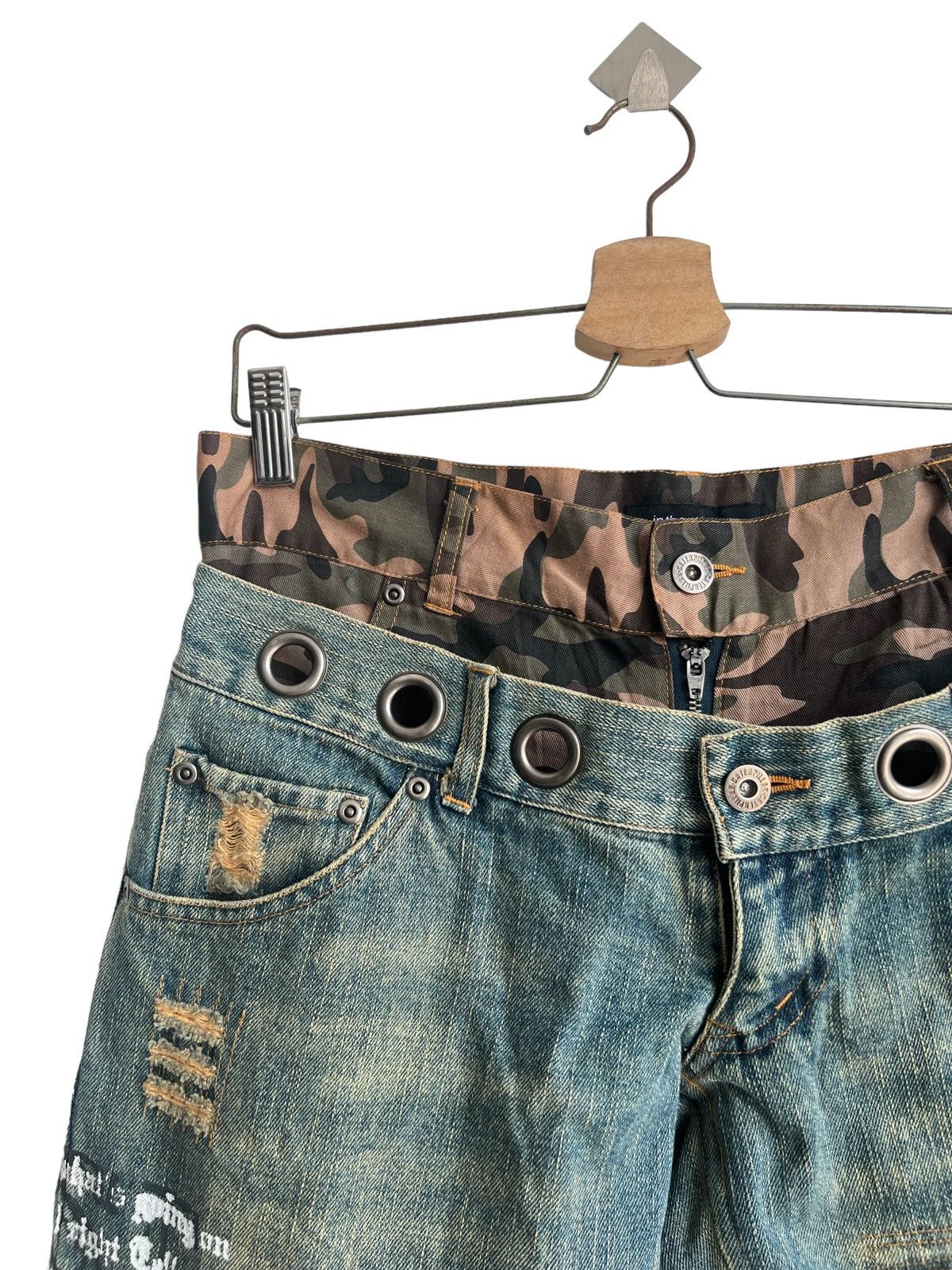 If Six Was Nine ITA "Anarchy Poems" Bullet Hole Double Waist Hybrid Denim Size US 32 / EU 48 - 8 Thumbnail
