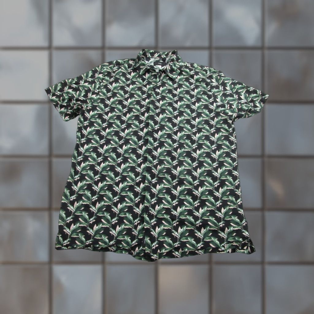 Onia Onia Shirt Men Large Black Green Leaf Print Short Sleeve Cotton Tropical Floral Button-Up Summer Resort Size US L / EU 52-54 / 3 - 1 Thumbnail