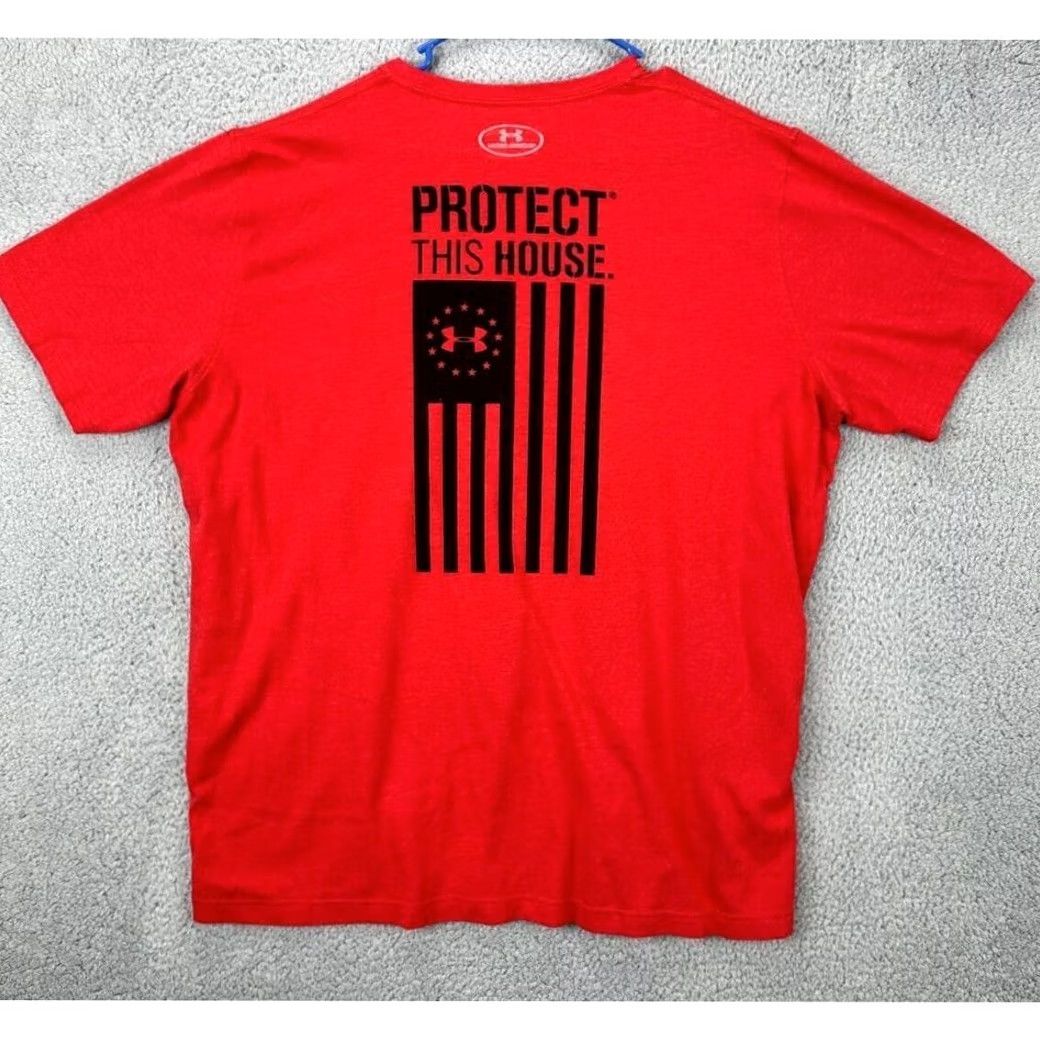 Under Armour Under Armour Heat Gear Shirt Mens 2XL Red Protect This House Short Sleeve Tee Size US XXL / EU 58 / 5 - 2 Thumbnail