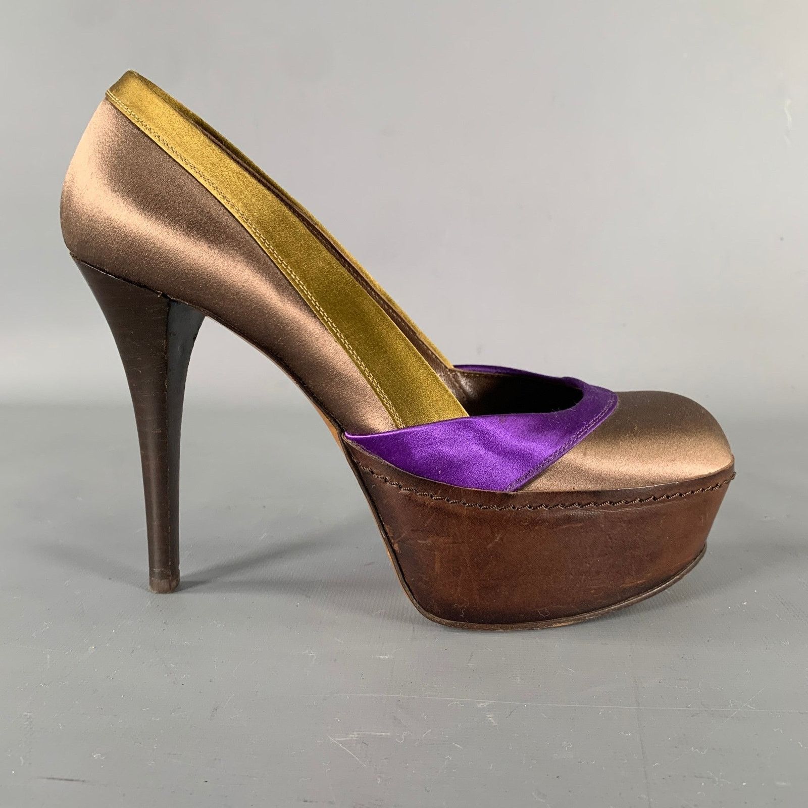 Marni MARNI Size 7.5 Bronze Purple Satin Stripe Round Toe Pumps Size US 7.5 / IT 37.5 - 2 Thumbnail