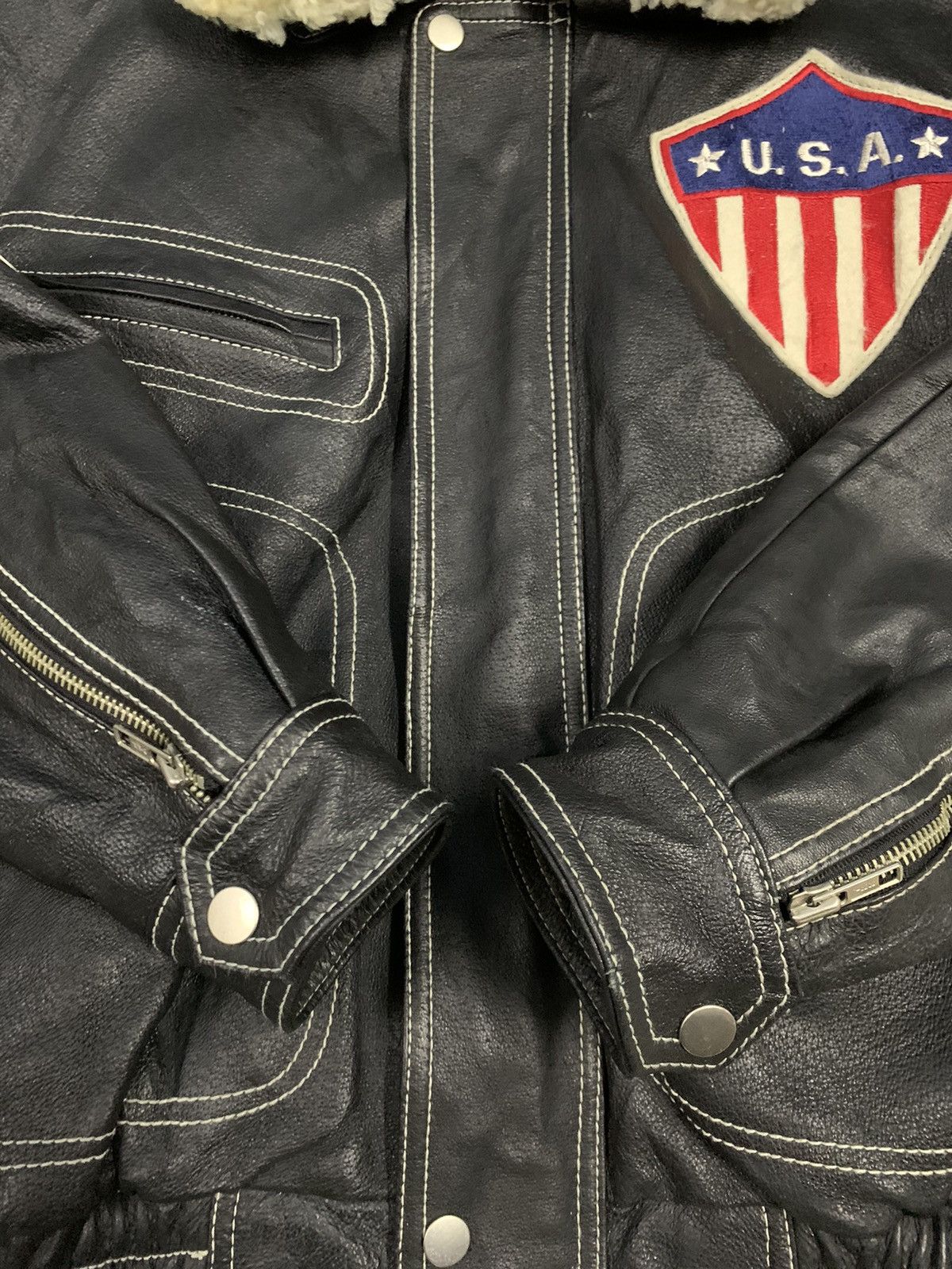 Other Vintage Human Being USA Flag Real Leather Bomber Jacket Size US M / EU 48-50 / 2 - 10 Thumbnail