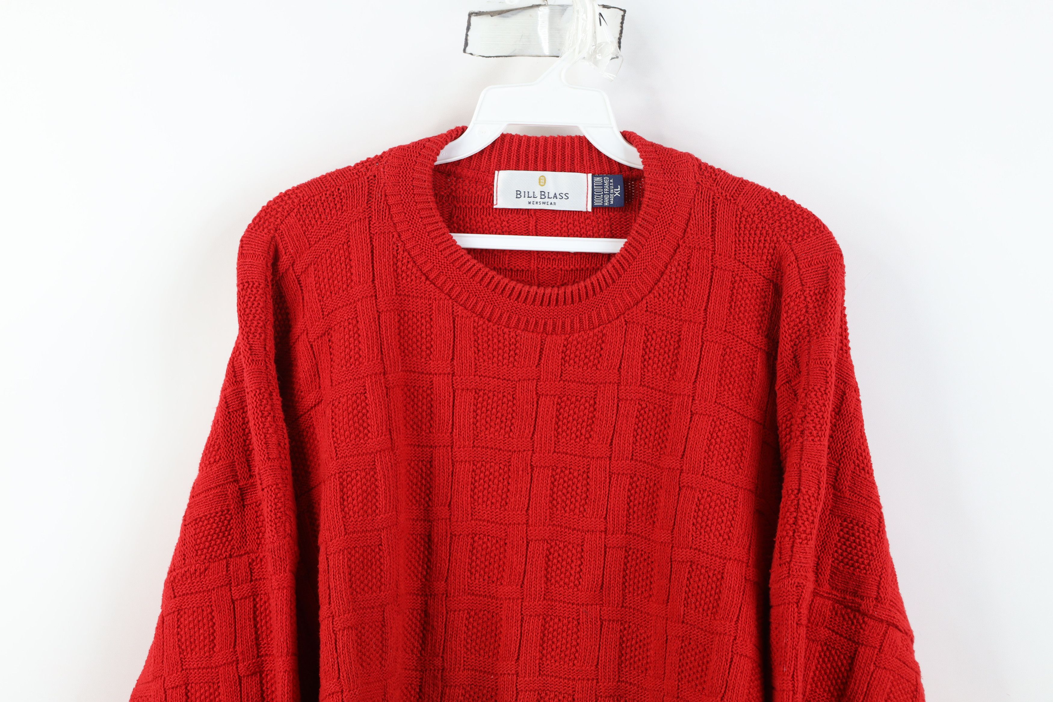 Vintage Vintage 90s Streetwear Cotton Weave Knit Sweater Red USA Size US XL / EU 56 / 4 - 2 Thumbnail