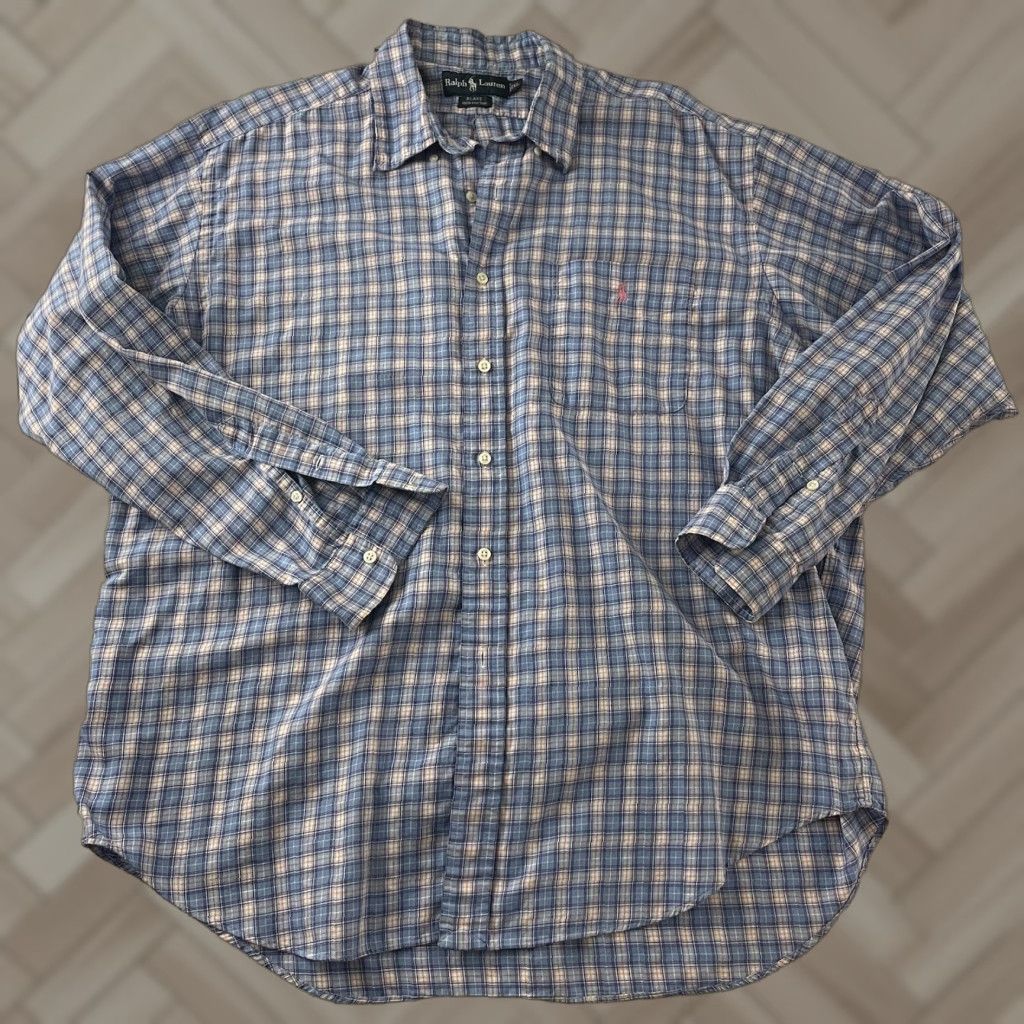 Polo Ralph Lauren Polo Ralph Lauren Blake Plaid Cotton Long Sleeve Button Shirt Men's XL Blue Size US XL / EU 56 / 4 - 1 Thumbnail