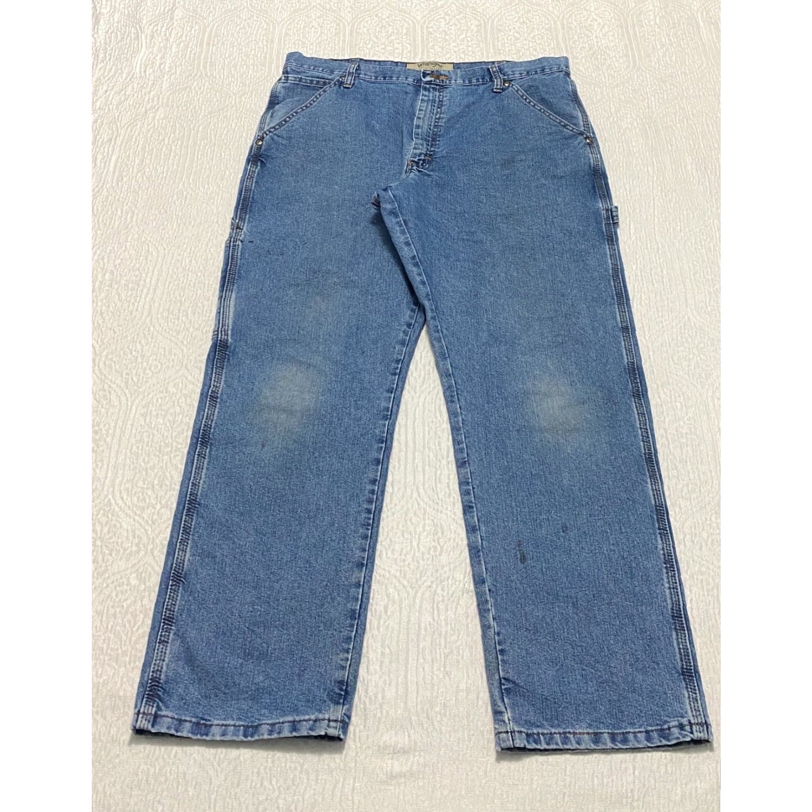 Wrangler Wrangler Jeans Carpenter Men's 36×29 Blue Denim Wide-Leg Regular Straight 29 Inseam 36 W Fabric Denim Blue Carpenter Style Jeans Mens Size US 36 / EU 52 - 2 Thumbnail