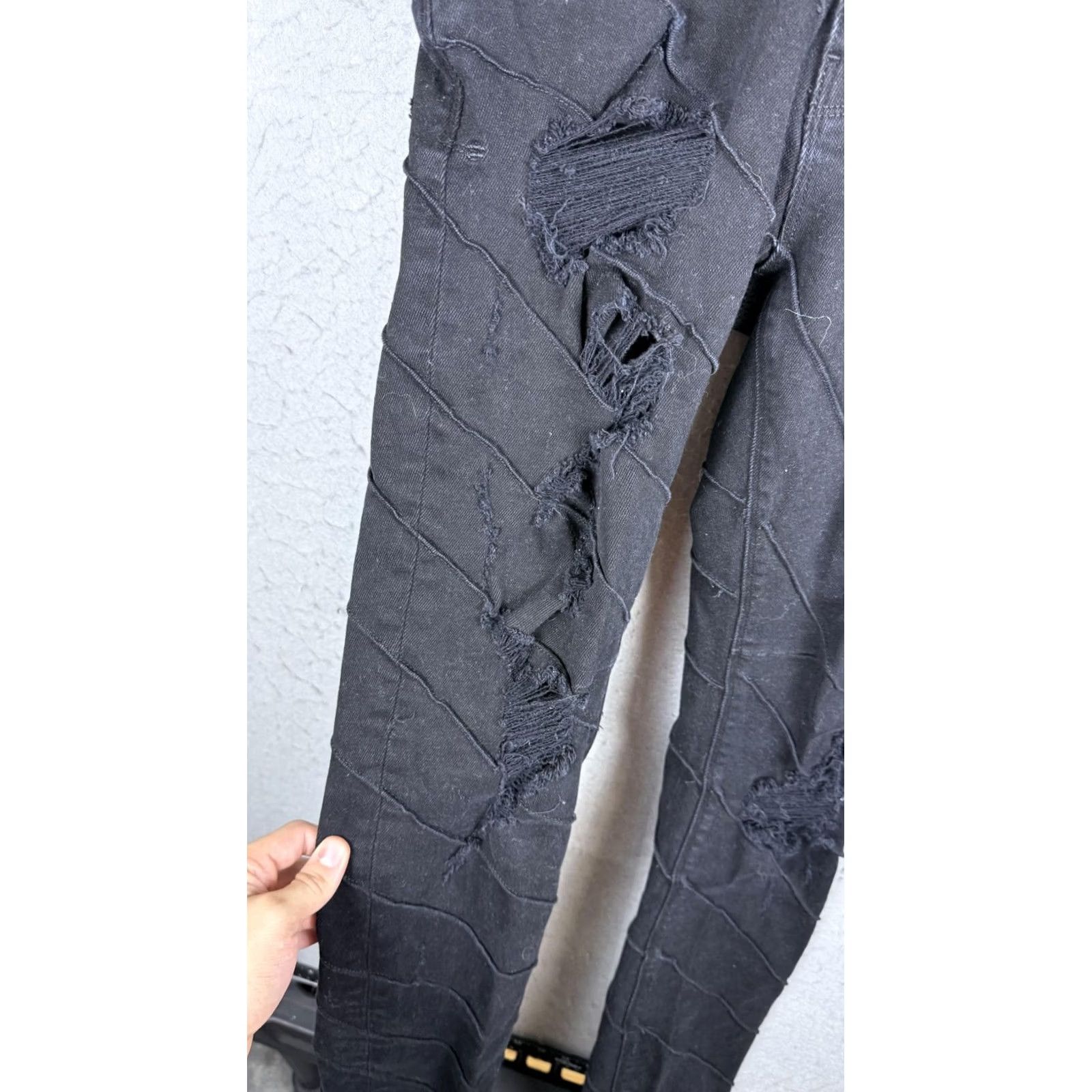 Rta RTA Jeans Mens 32 31 Black Skinny Distressed Stretch Denim Made USA Size US 32 / EU 48 - 3 Thumbnail