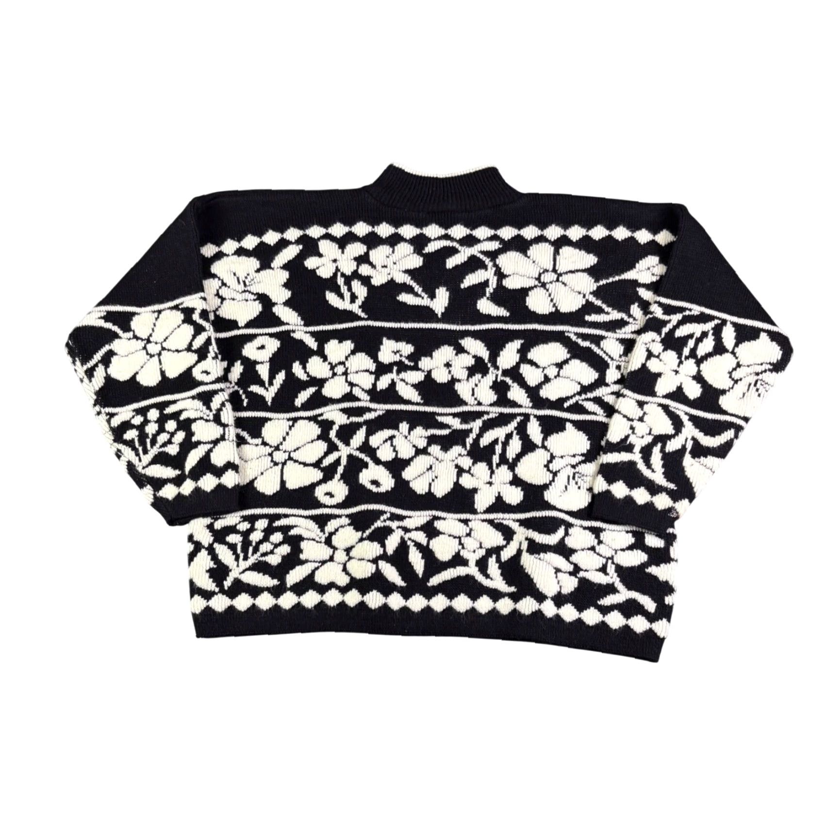 Vintage VINTAGE Carriage Court Black White Floral Mock Neck Knit Sweater Women's Unisex Adults L Wool Size L / US 10 / IT 46 - 2 Thumbnail