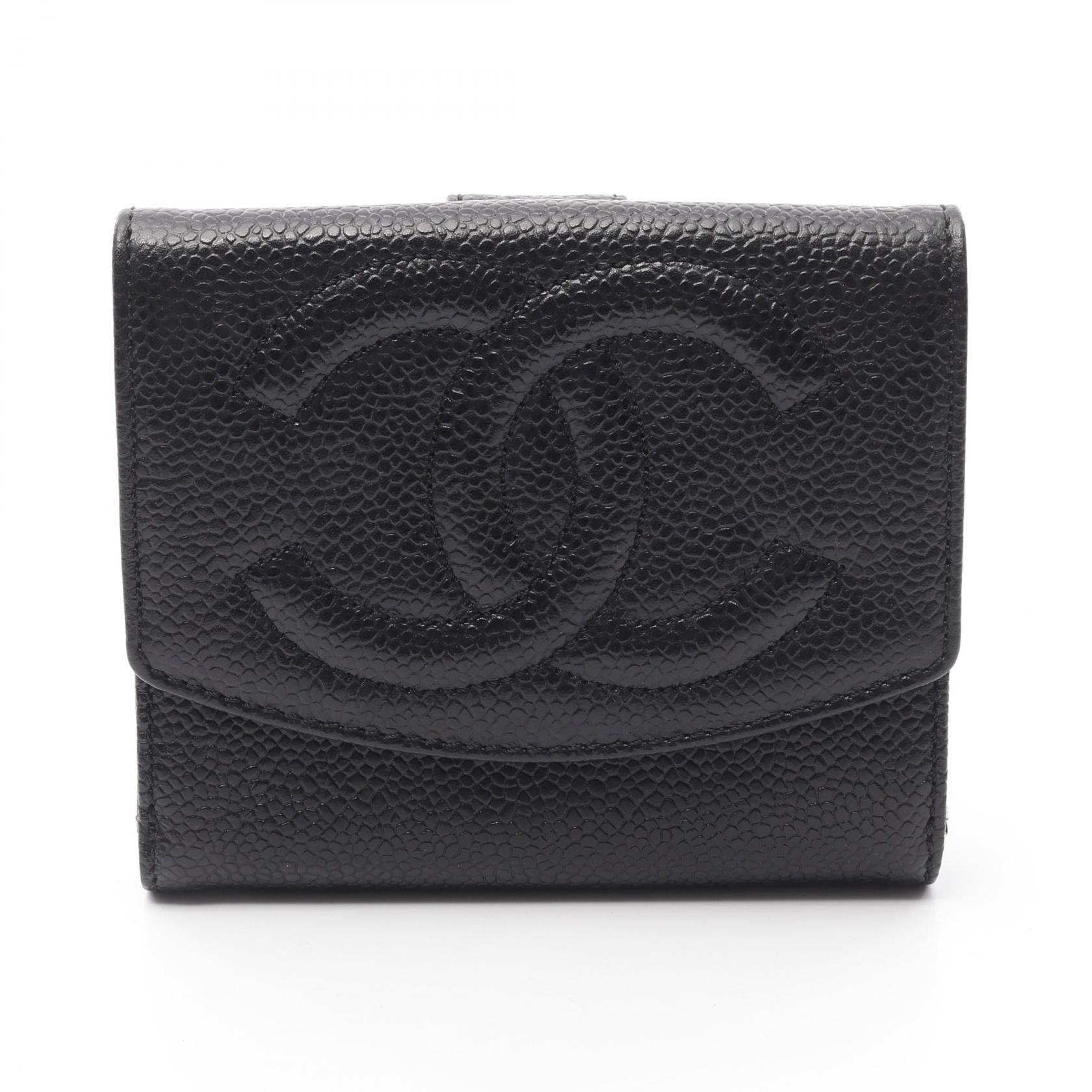 Chanel Chanel Coco Mark Double Hook Wallet Bi-Fold Caviar Skin Black Gold Hardware Size ONE SIZE - 1 Thumbnail