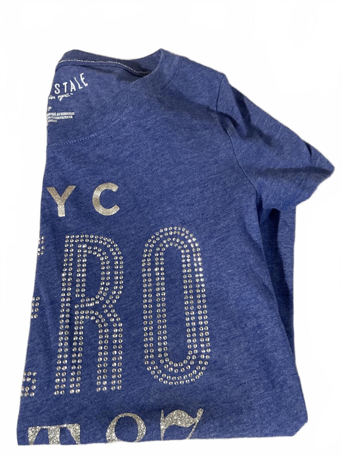 Aeropostale Y2K Aero Tee Top Women's Small Blue Silver NYC Rhinestones Size S / US 4 / IT 40 - 8 Thumbnail