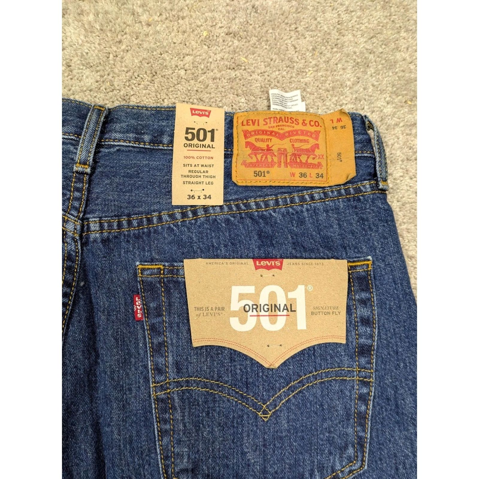 Levi's Levi'S 501 Mens Blue Denim Jeans - Size 36 Size US 36 / EU 52 - 3 Thumbnail