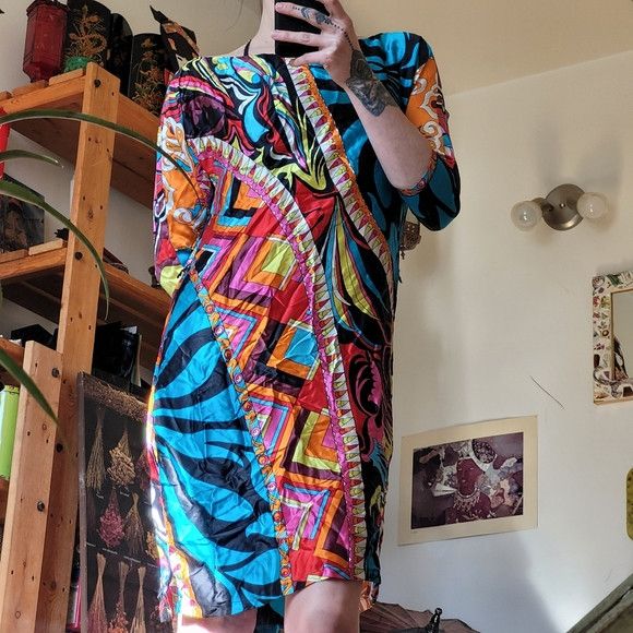 Vintage Caché Vintage 100% Silk 70s Style Party Dress 90s - Xs Size XS / US 0-2 / IT 36-38 - 3 Thumbnail