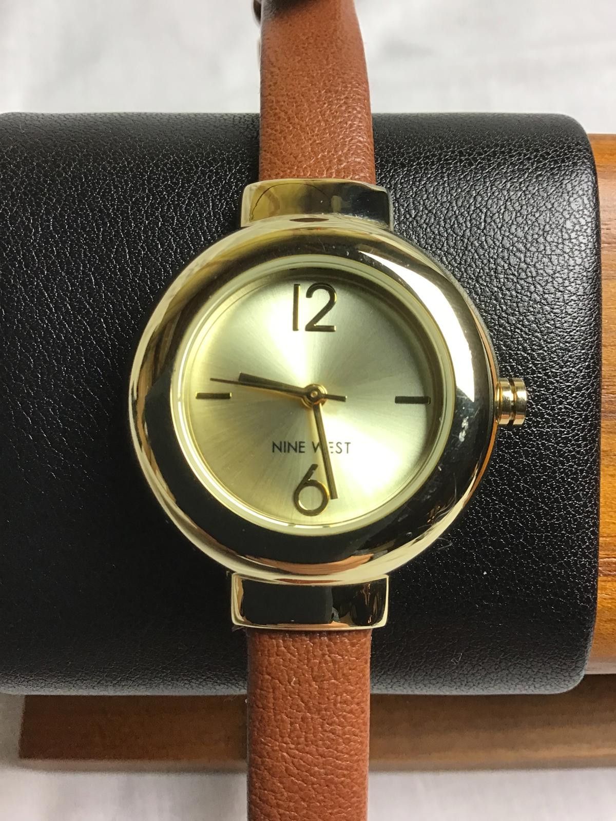 Nine West Nine West Gold Tone Watch with VERY Long Brown Leather Strap Size ONE SIZE - 1 Thumbnail