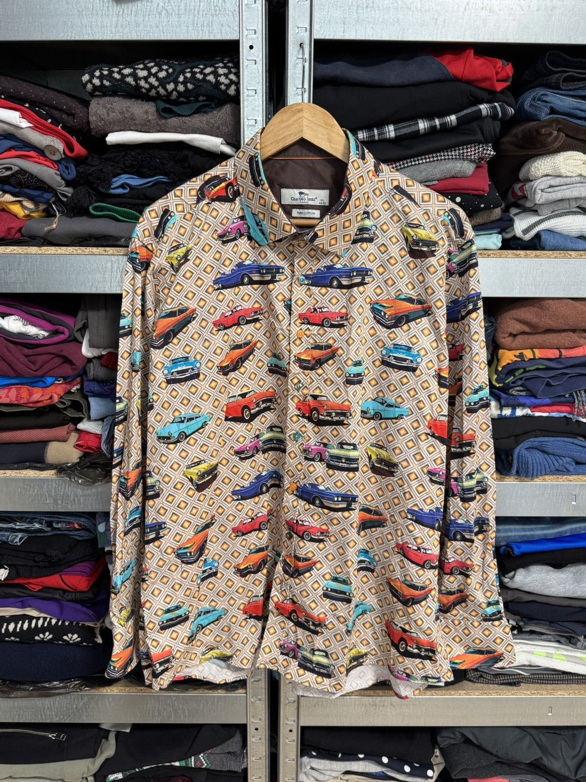 Vintage Mens Claudio Lugli Button Up Shirt Long Sleeve Car Print Size US XXL / EU 58 / 5 - 1 Thumbnail