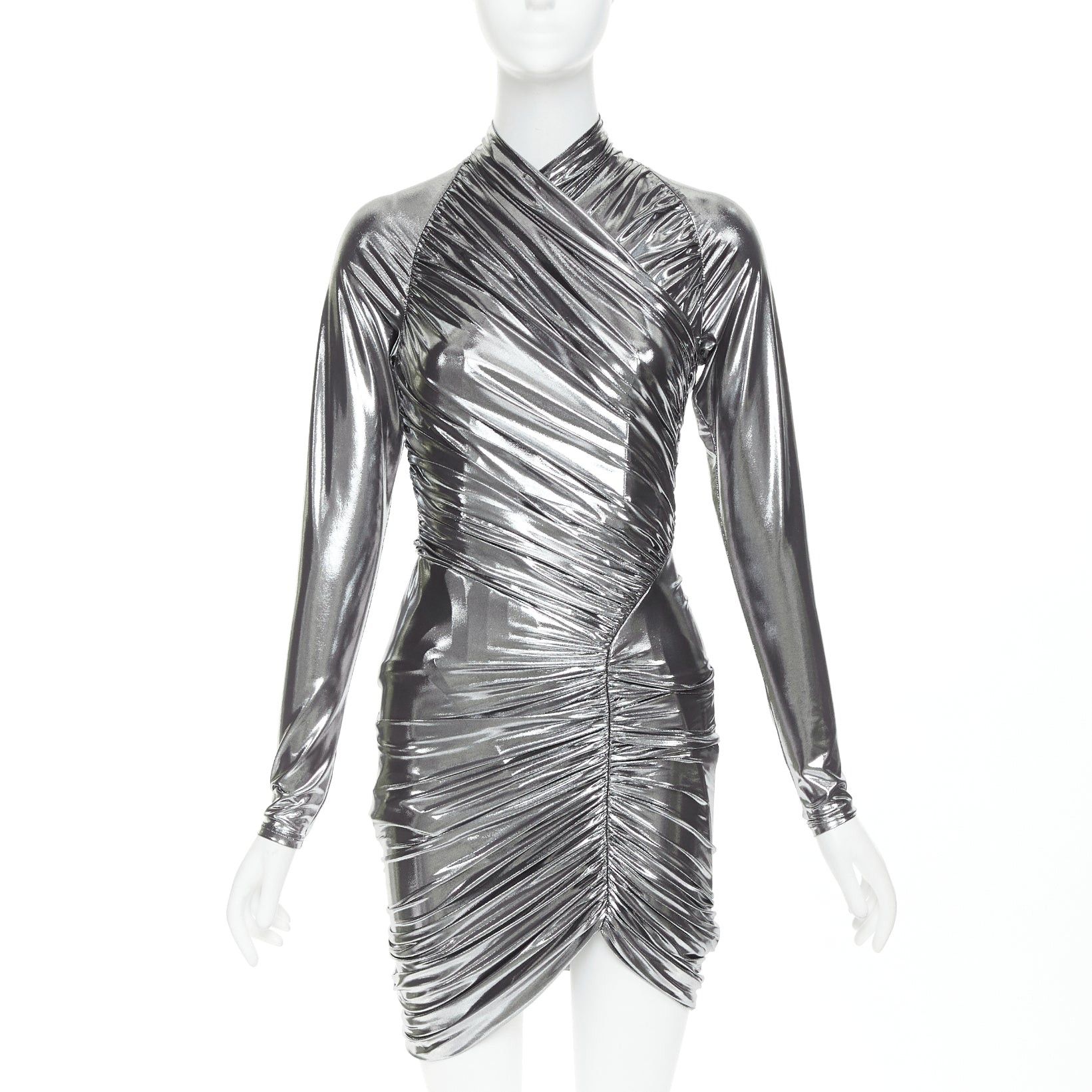 Salvatore Ferragamo FERRAGAMO Maximilian Davis 2023 Runway metallic silver lame wrapped dress IT40 S Size S / US 4 / IT 40 - 1 Thumbnail