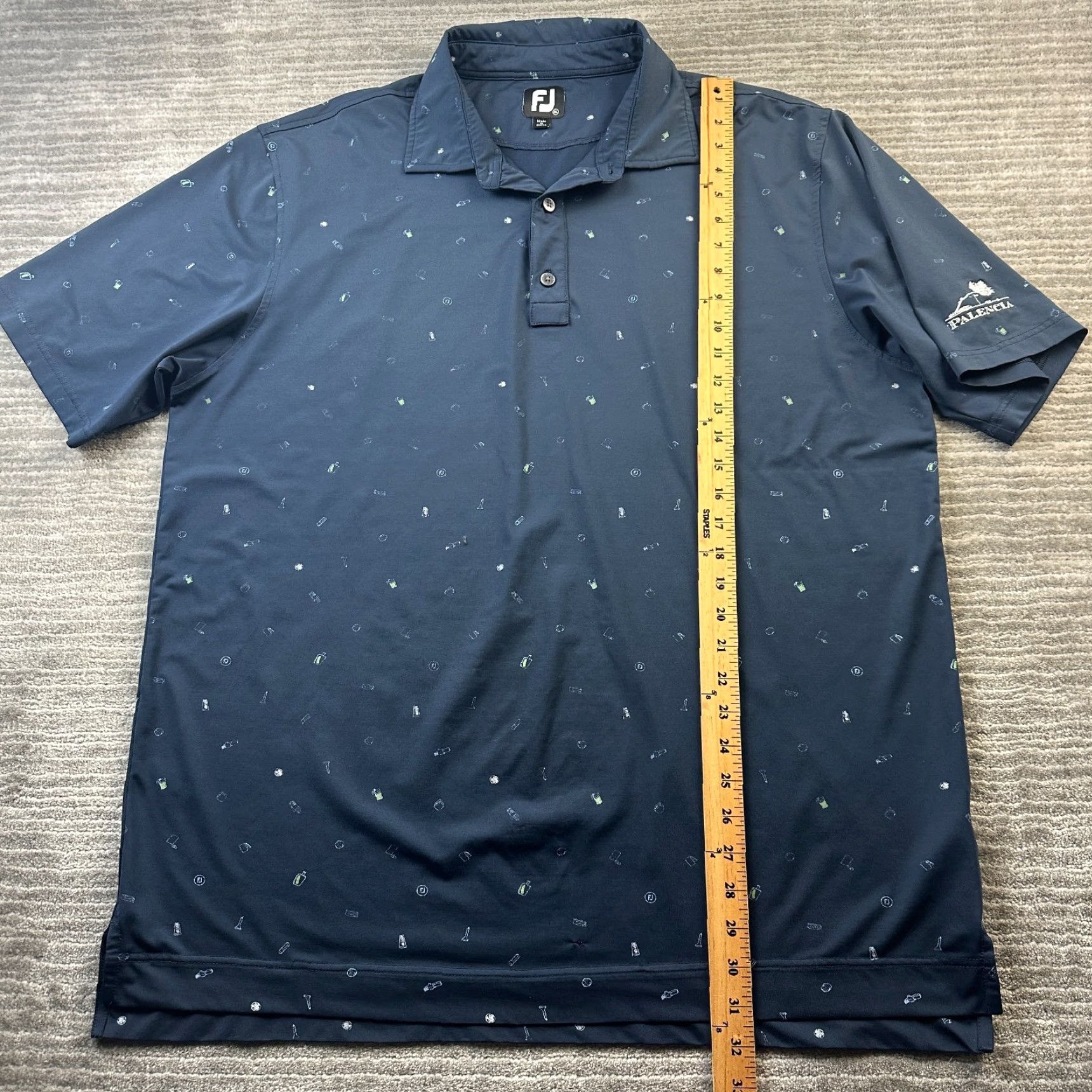 Footjoy FootJoy Polo Shirt Mens XL Blue Performance Golf All Over Print Geometric Pattern Short Sleeve Collared Button Logo Regular Fit Sport Size US XL / EU 56 / 4 - 8 Thumbnail