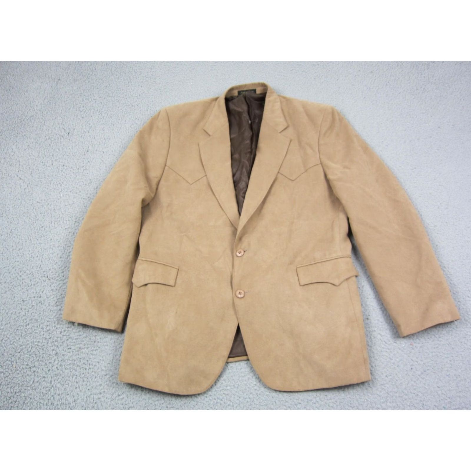 Velvet VINTAGE Circle S Jacket Mens 42R Brown Faux Suede Velvet Blazer 90s Blazer Mens 42 Brown 80s 90s Circle S Jacket Size 42R - 2 Thumbnail
