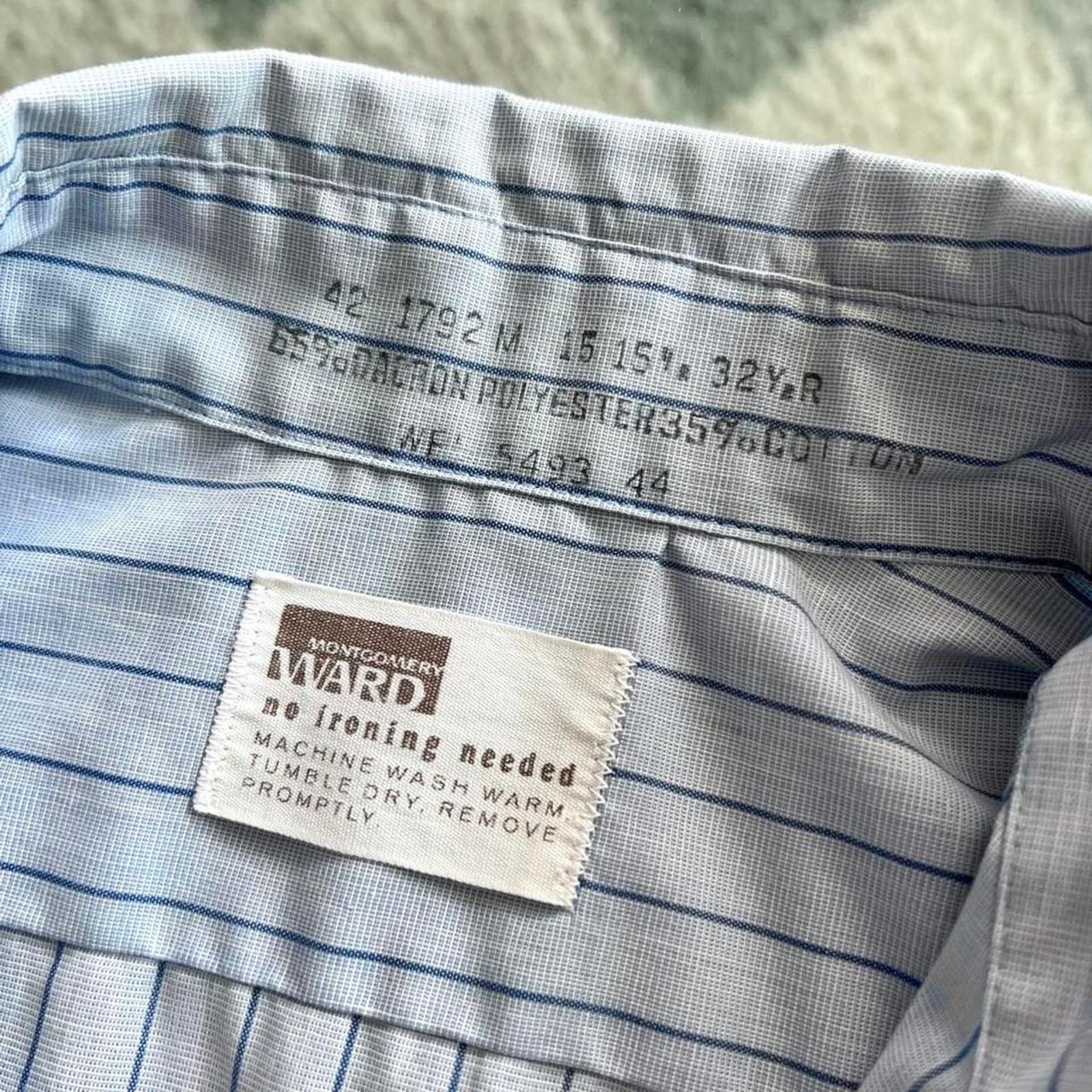 Vintage 70s Montgomery Ward Shirt | Blue Striped Button Up | Size M Size US M / EU 48-50 / 2 - 2 Thumbnail