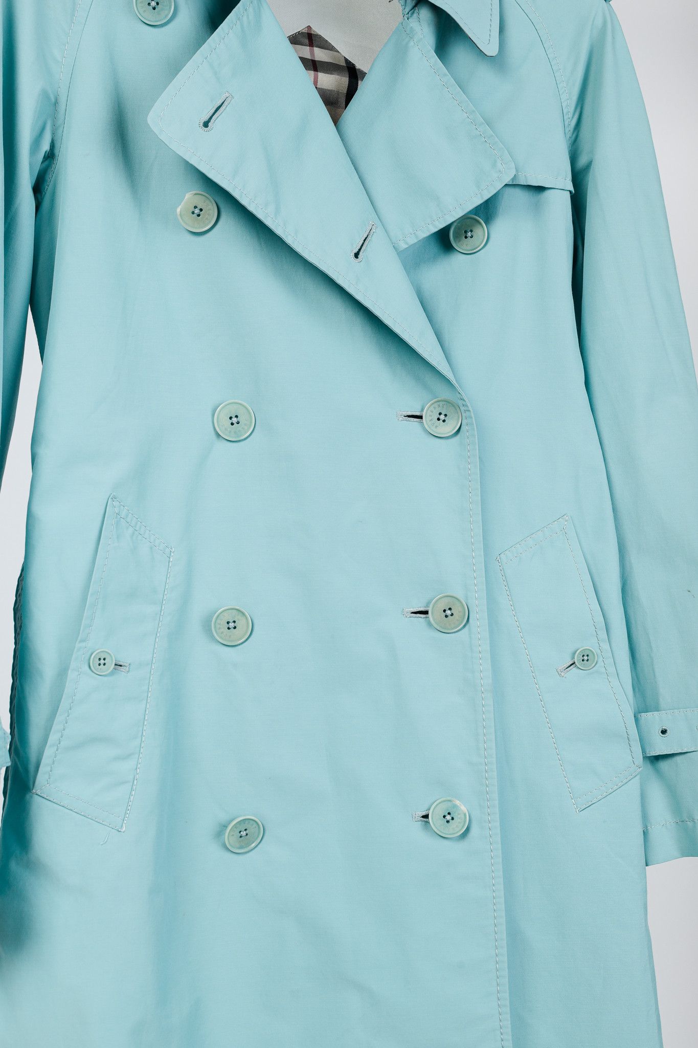 Burberry Burberry Turquoise Sateen Check-Undercollar Trench Coat Size M / US 6-8 / IT 42-44 - 10 Thumbnail