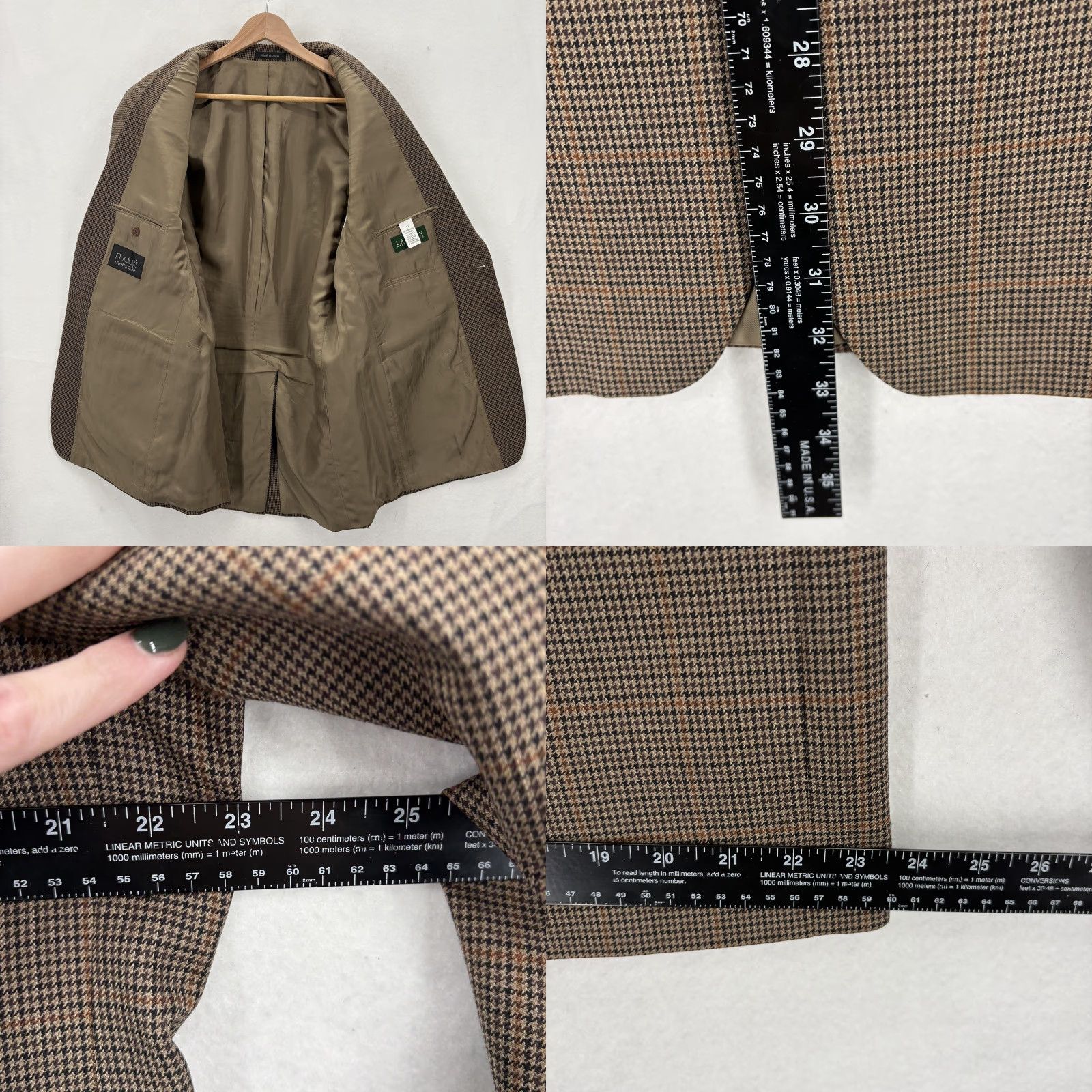 Ralph Lauren VINTAGE Lauren Ralph Lauren Blazer Mens 42L Brown Wool Houndstooth Plaid Sport Coat Size 42R - 8 Thumbnail