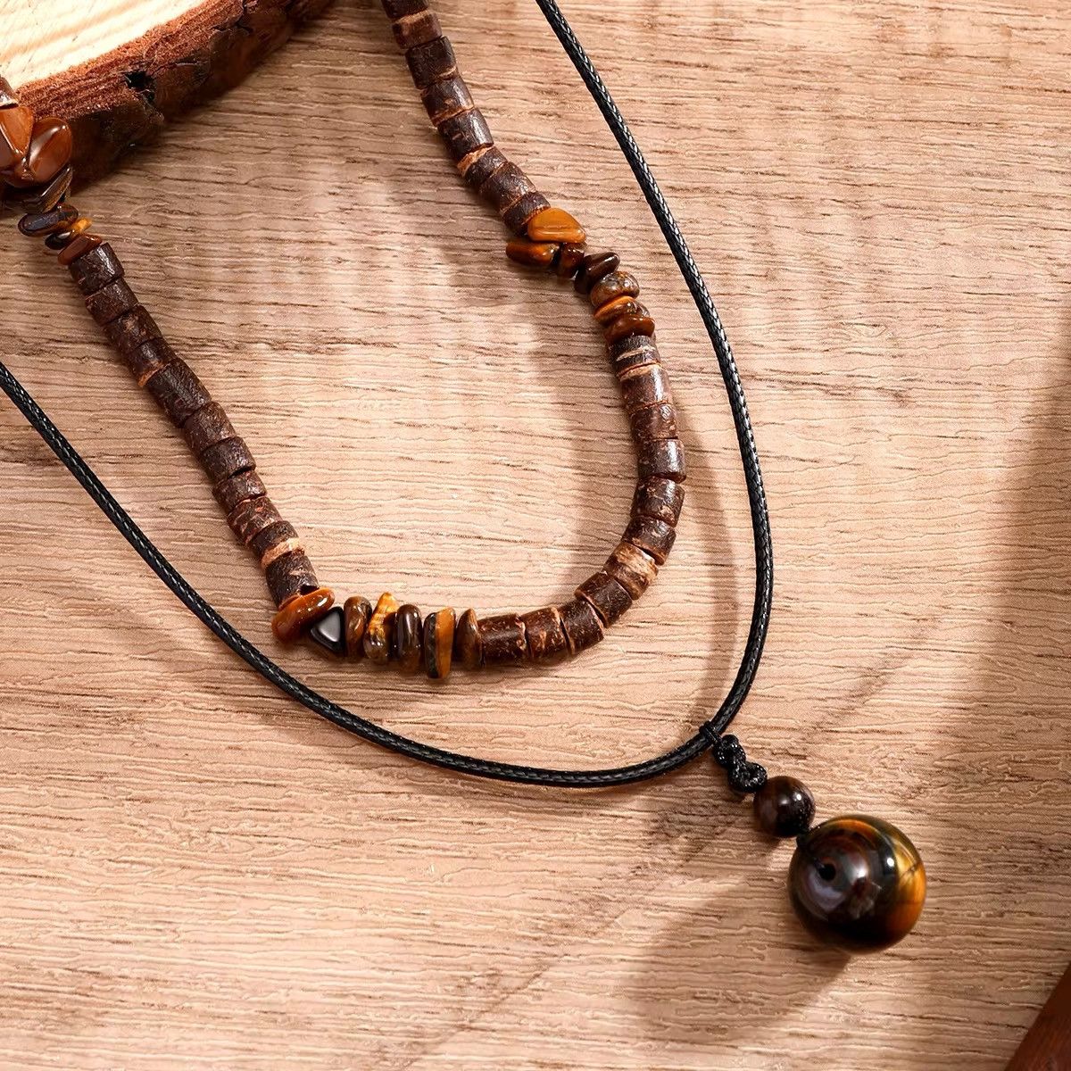 Japanese Brand Boho Double Wood Pine Stone Necklace Size ONE SIZE - 4 Thumbnail