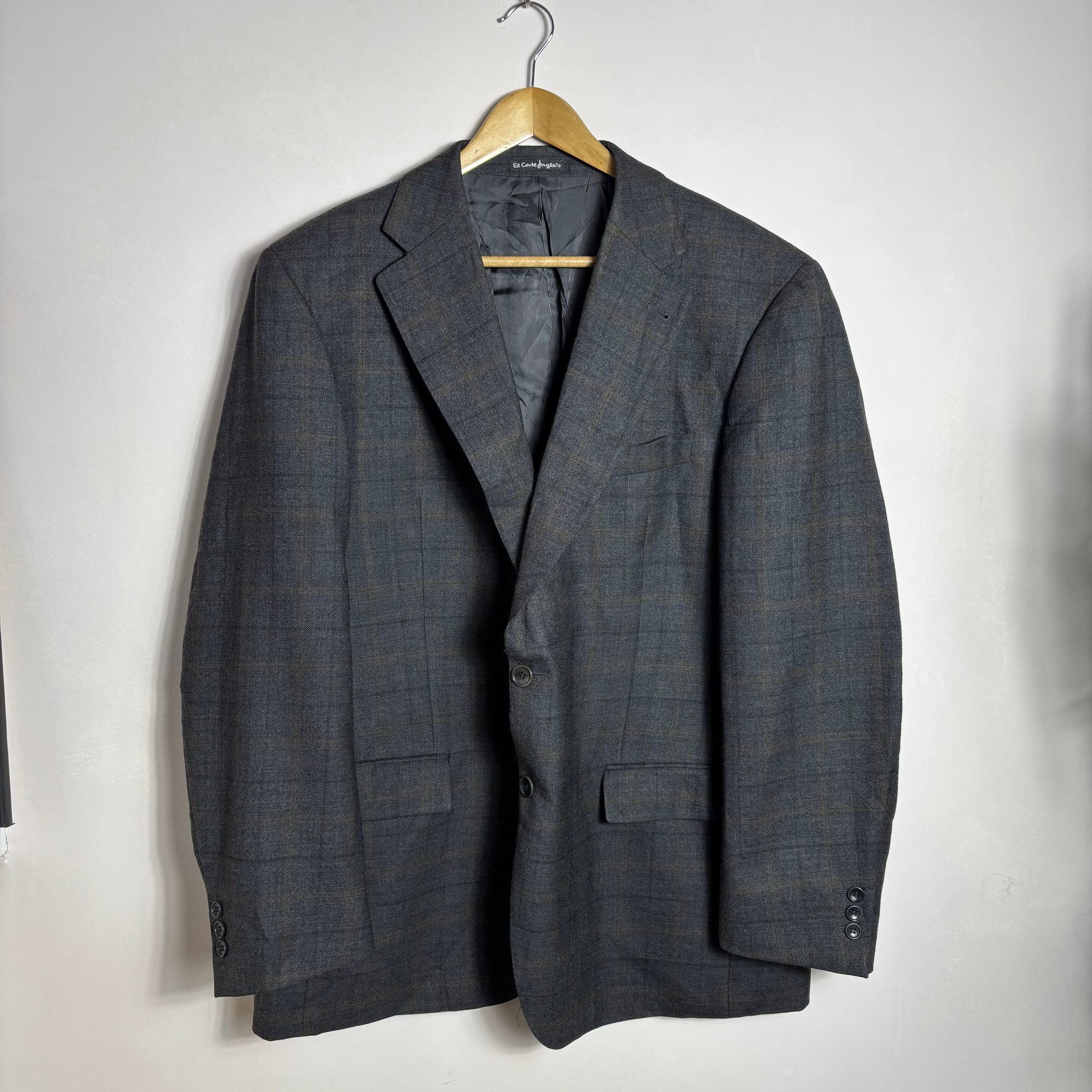 Other Dustin El Corte Tweed Check Gray Lined Wool Blazer 46 EU 56R Size 46R - 3 Thumbnail