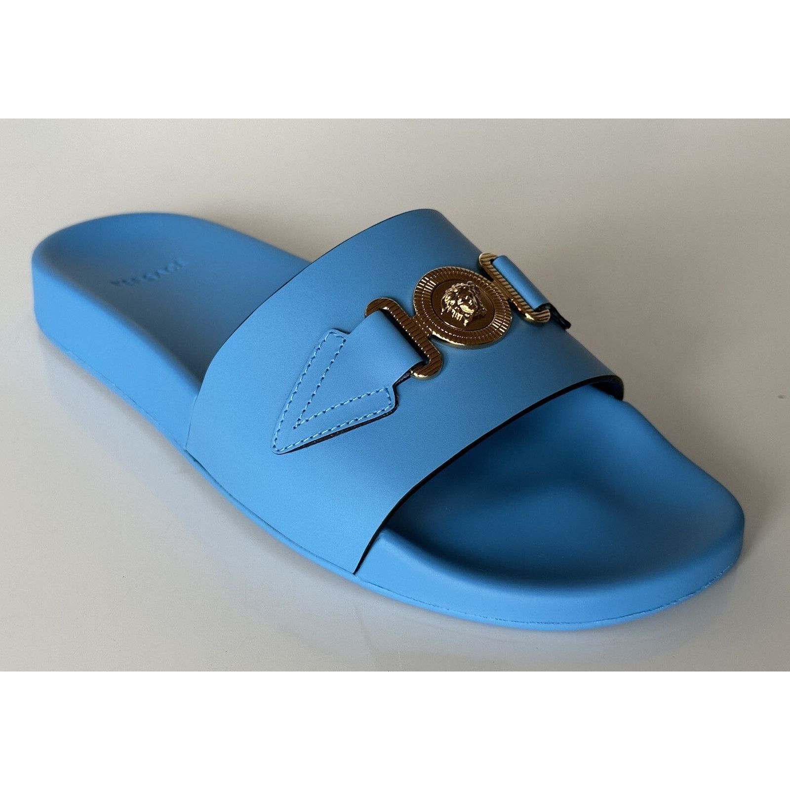 Versace Versace Gold Medusa Leather/Rubber Sandals Blue 11 1004983 Size US 11 / EU 44 - 6 Thumbnail