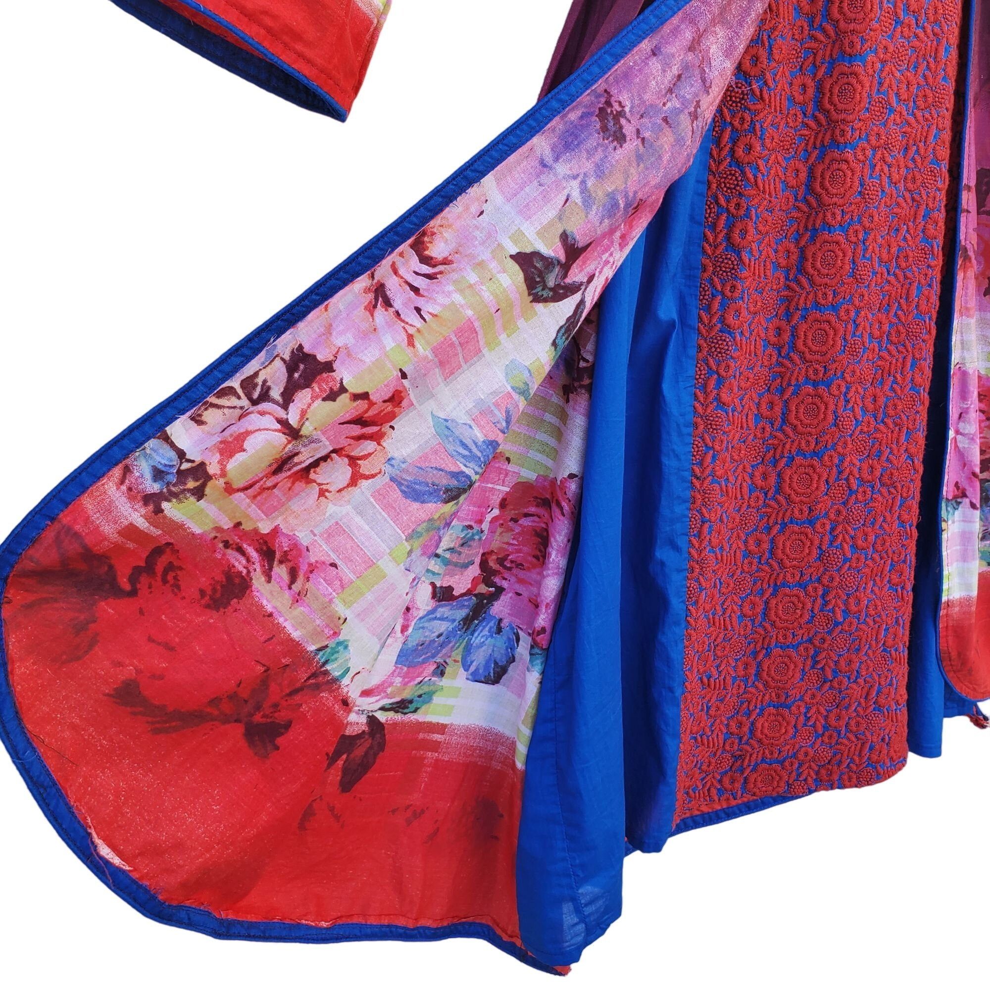 Other Long Sleeve Dress Floral Red Blue Embroidered Patchwork Kame Size S / US 4 / IT 40 - 7 Thumbnail
