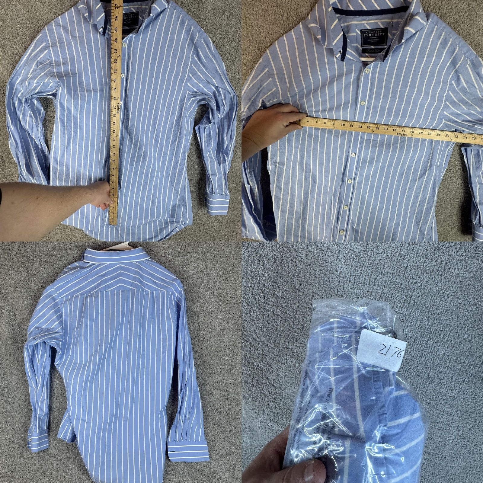 Charles Tyrwhitt Charles Tyrwhitt Shirt Mens Large Blue White Striped Peached Poplin Button Down Shirt Size US L / EU 52-54 / 3 - 8 Thumbnail