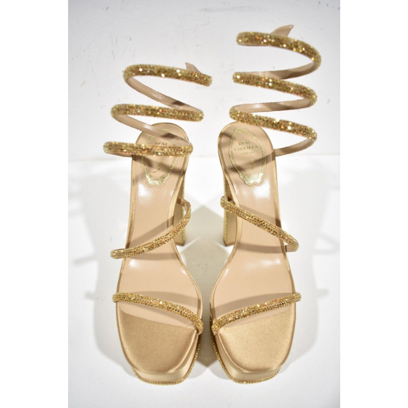 Rene Caovilla Cleo Platform Crystal Wrap Strap Sandal Block Heel Pump 37.5 Size US 7.5 / IT 37.5 - 7 Thumbnail