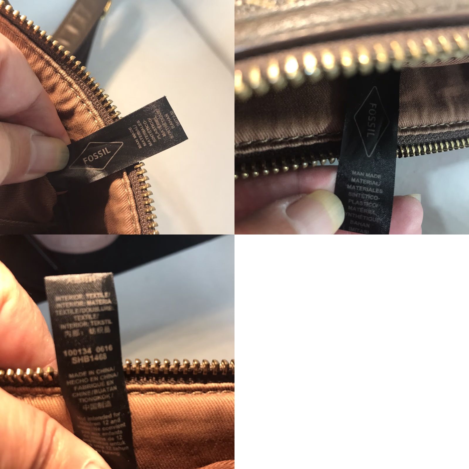 Fossil Fossil Brown & Gold Faux Leather Medium Crossbody Bag - Adjustable Strap, Geometric Pattern, Casual/Business, Womens Size ONE SIZE - 8 Thumbnail