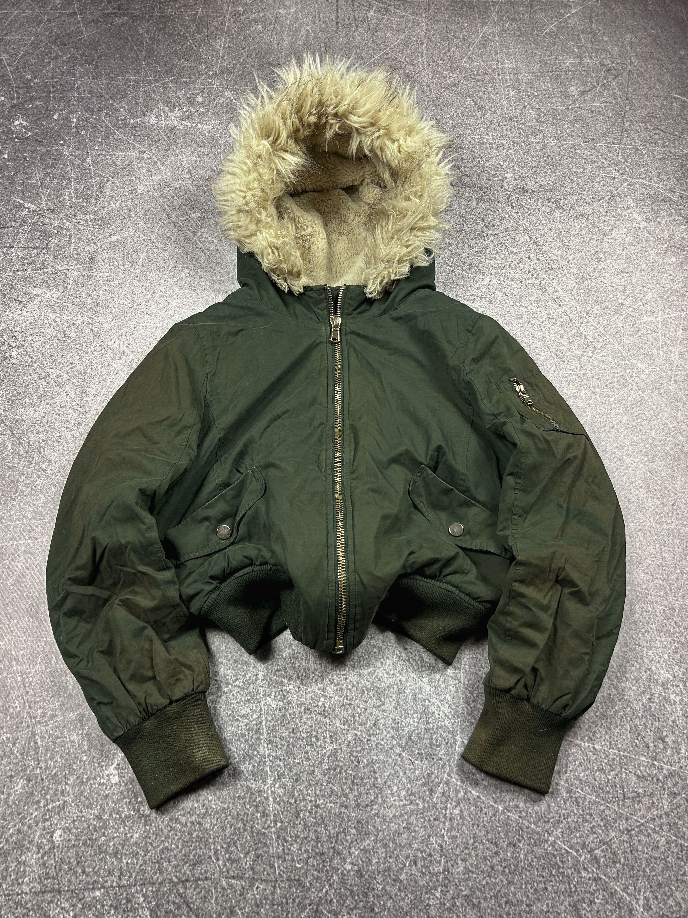 Vintage Fur Hood Cropped Bomber Parka Military Flight Jacket Y2K Size US M / EU 48-50 / 2 - 4 Thumbnail