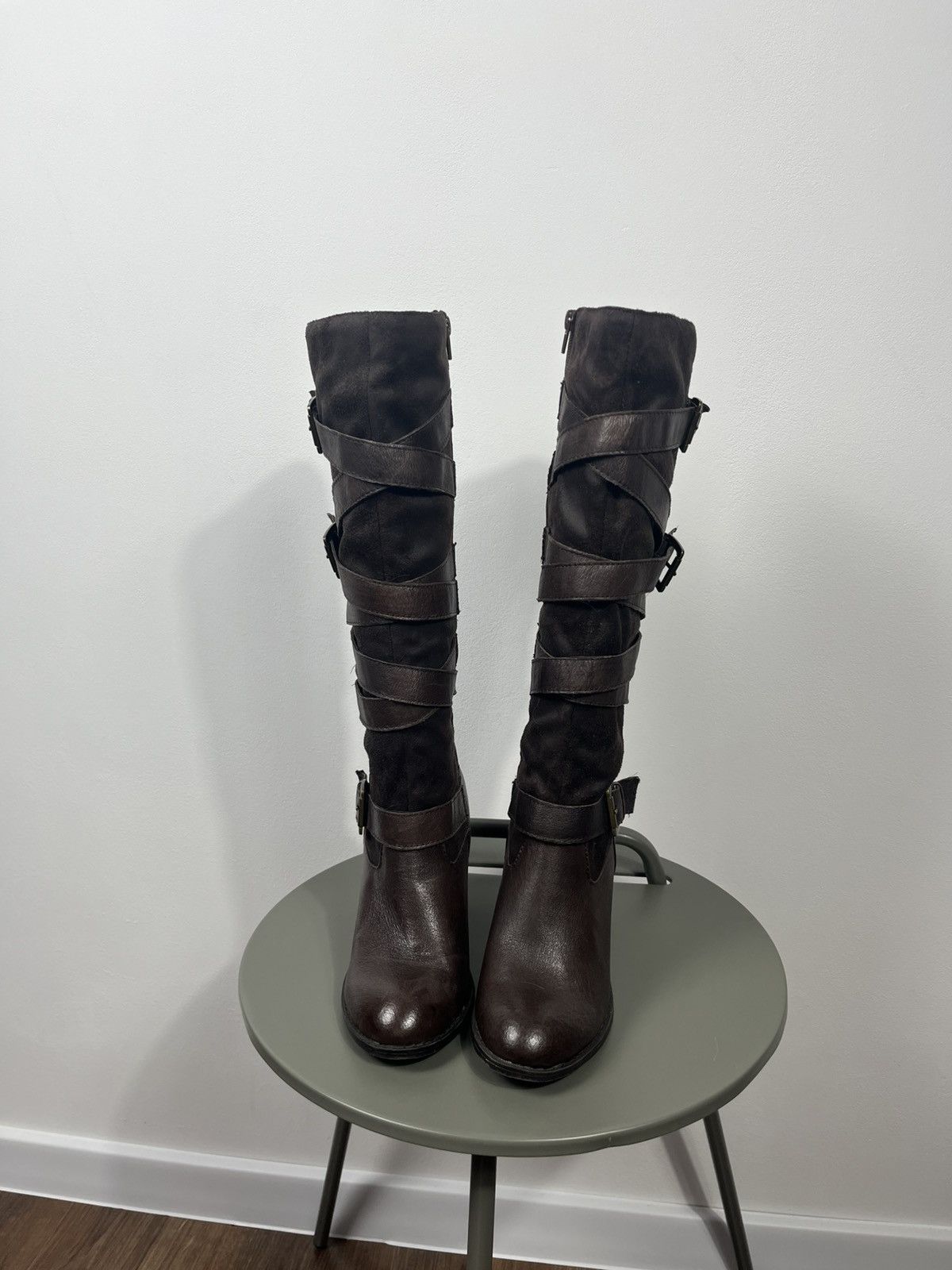 Other Womens Brown Leather Buckle Knee High Boots EU 37 Size US 6.5 / IT 36.5 - 3 Thumbnail