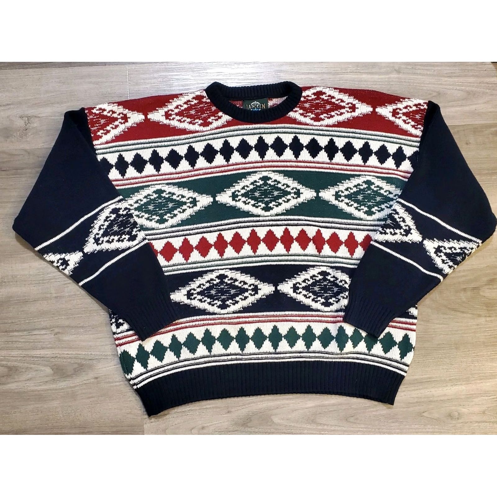 Jantzen Vtg Jantzen Sweater Mens XL Blue Red Pullover Aztec Southwest Tribal 80s USA Size US XL / EU 56 / 4 - 2 Thumbnail