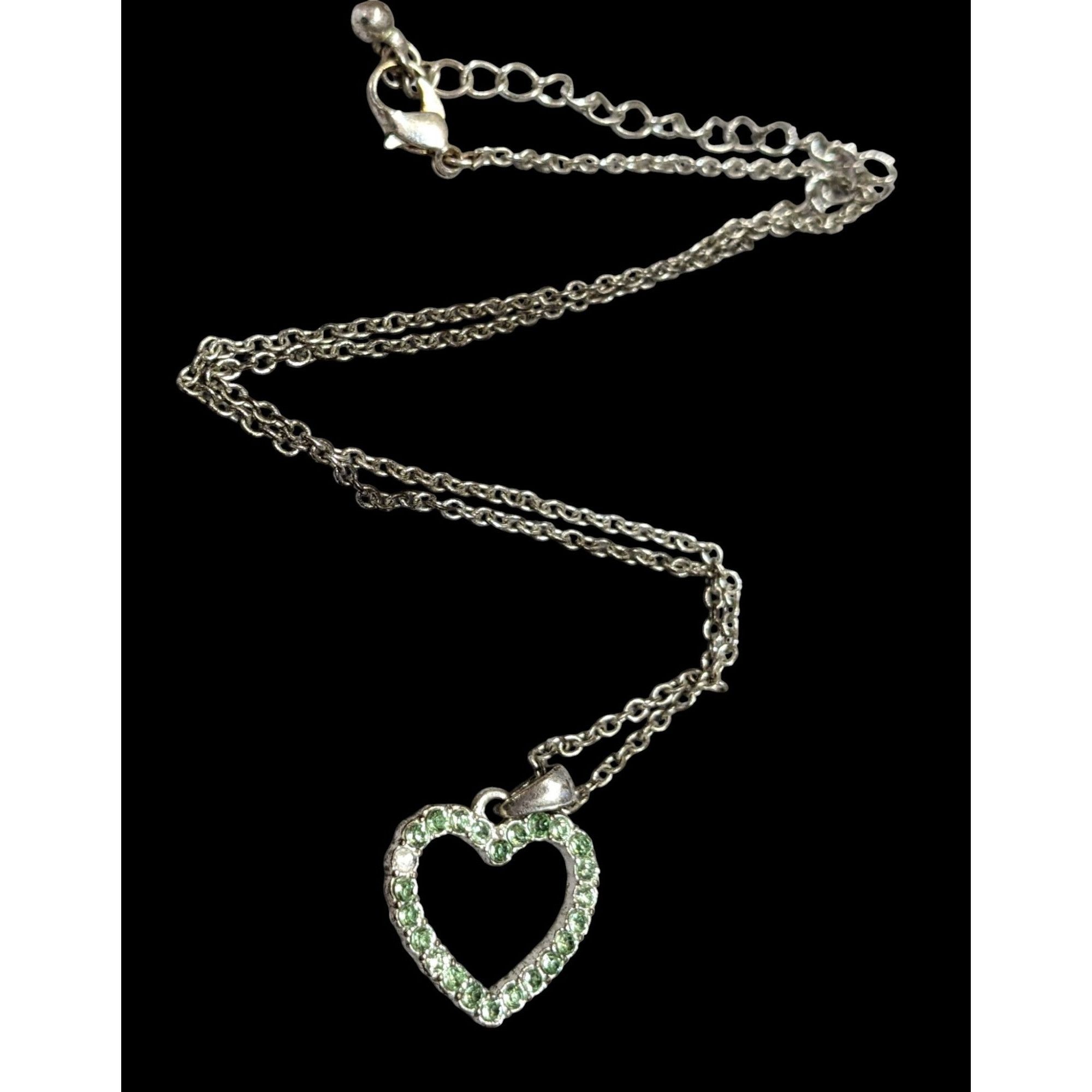 Other Coquette Green Rhinestone Open Heart Pendant Necklace Size ONE SIZE - 1 Thumbnail