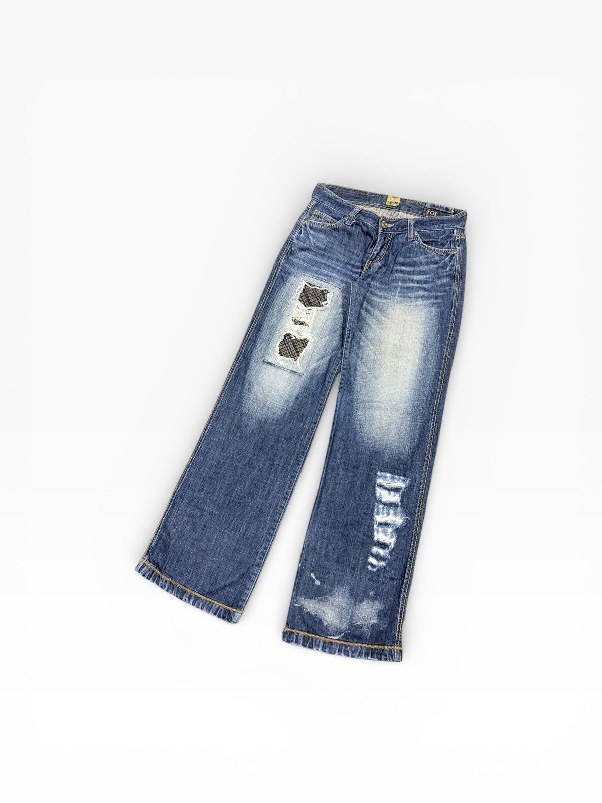 Le Grande Bleu (L.G.B.) LB-03 Flare Patchwork Drawsting Denim Pants Size US 31 - 6 Thumbnail