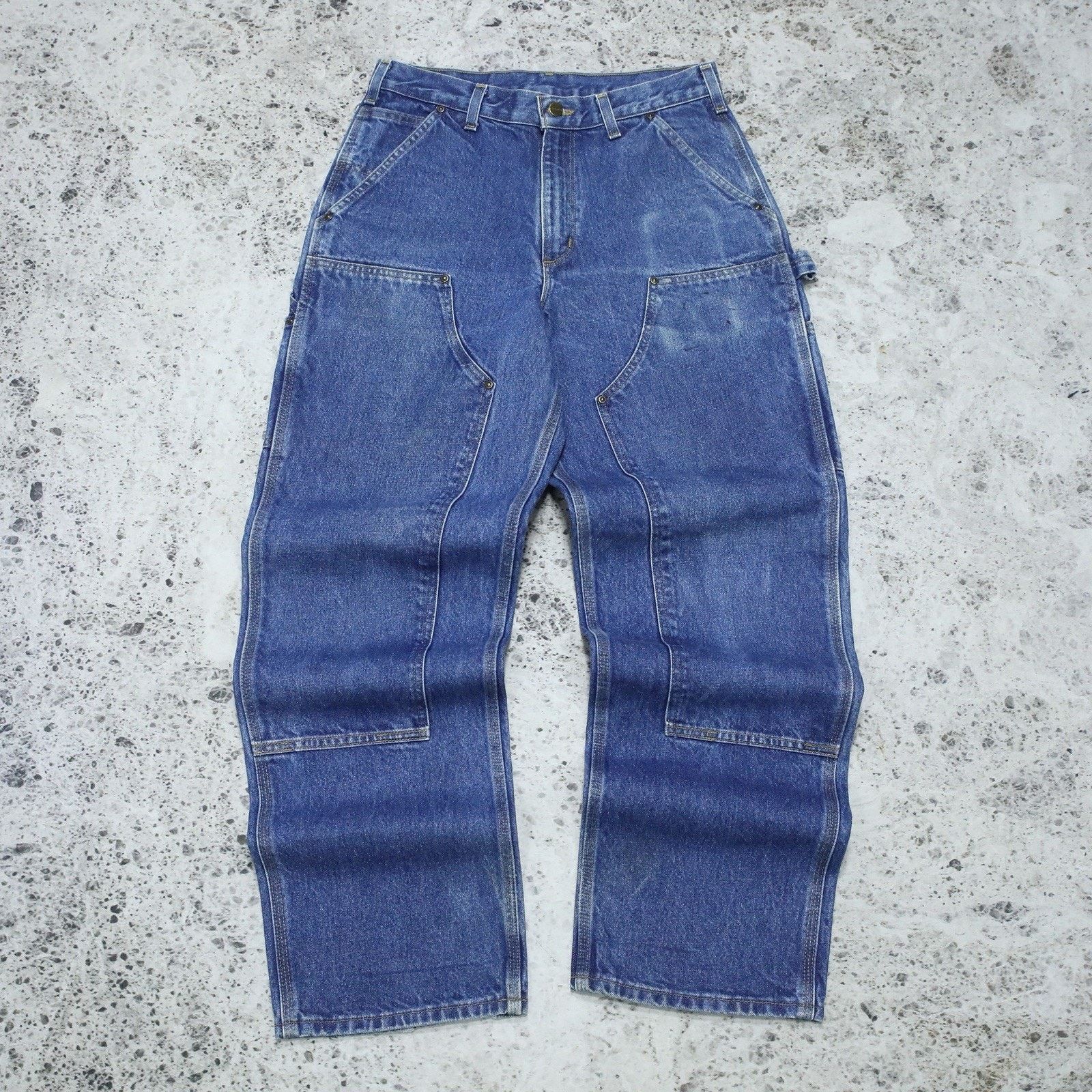 Carhartt Vintage Carhartt Faded Blue Denim Double Knee Carpenter Pant Size US 31 - 1 Thumbnail