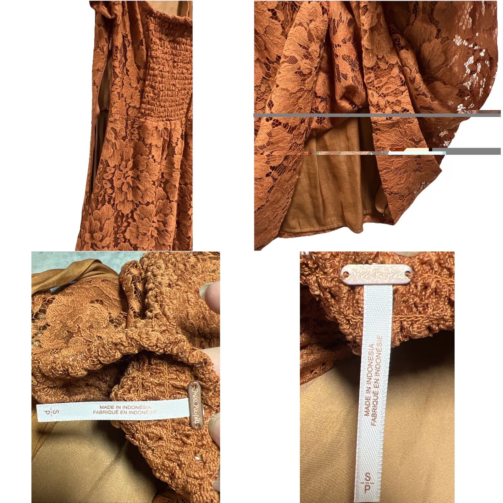Free People Free People Lace Mini Dress Rust Copper Floral Boho Flutter Sleeve Tie Back PS Womens Size S / US 4 / IT 40 - 9 Thumbnail