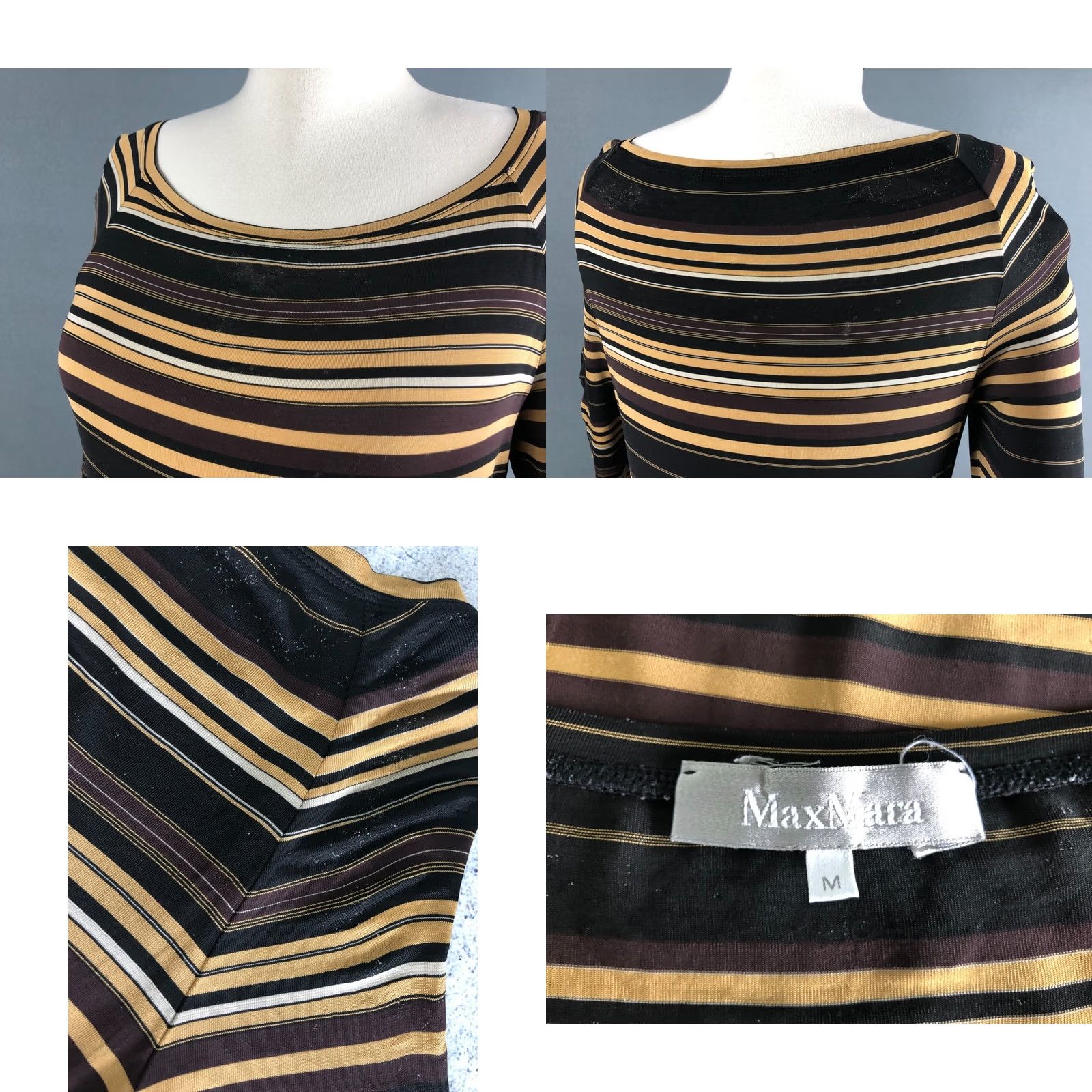 Max Mara Max Mara Blouse Striped Jersey Viscose Elastane Brown M Women's Top Regular Size M Crew/N/A Size M / US 6-8 / IT 42-44 - 8 Thumbnail