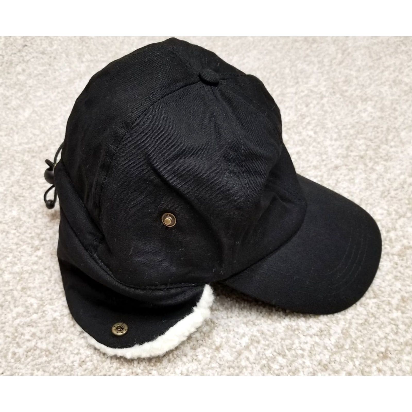 Vintage Trapper Hat Black Sherpa Lined Ear Flap Elmer Fudd Cap Adjustable Outdoors Unisex Adults Winter Canvas Cotton Polyester Hat Size ONE SIZE - 5 Thumbnail
