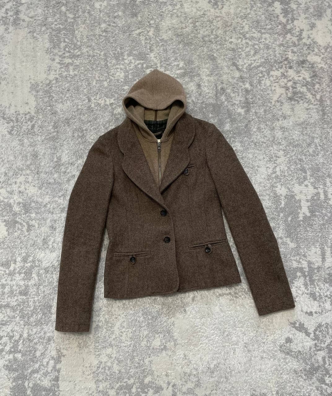Woolrich Woolen Mills Woolrich 100% Wool Herringbone Blazer Jacket w/ Hood Italy Size XS / US 0-2 / IT 36-38 - 2 Thumbnail