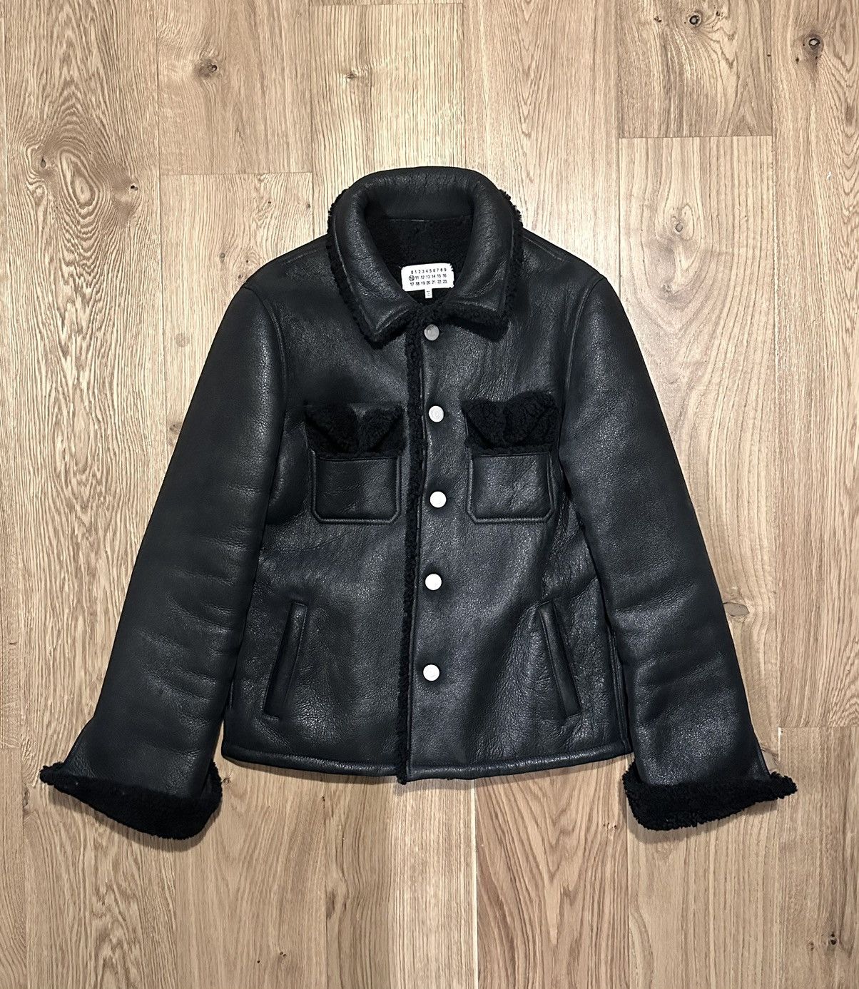image of Maison Margiela Real Fur Shearling Jacket in Black, Men's (Size Medium)