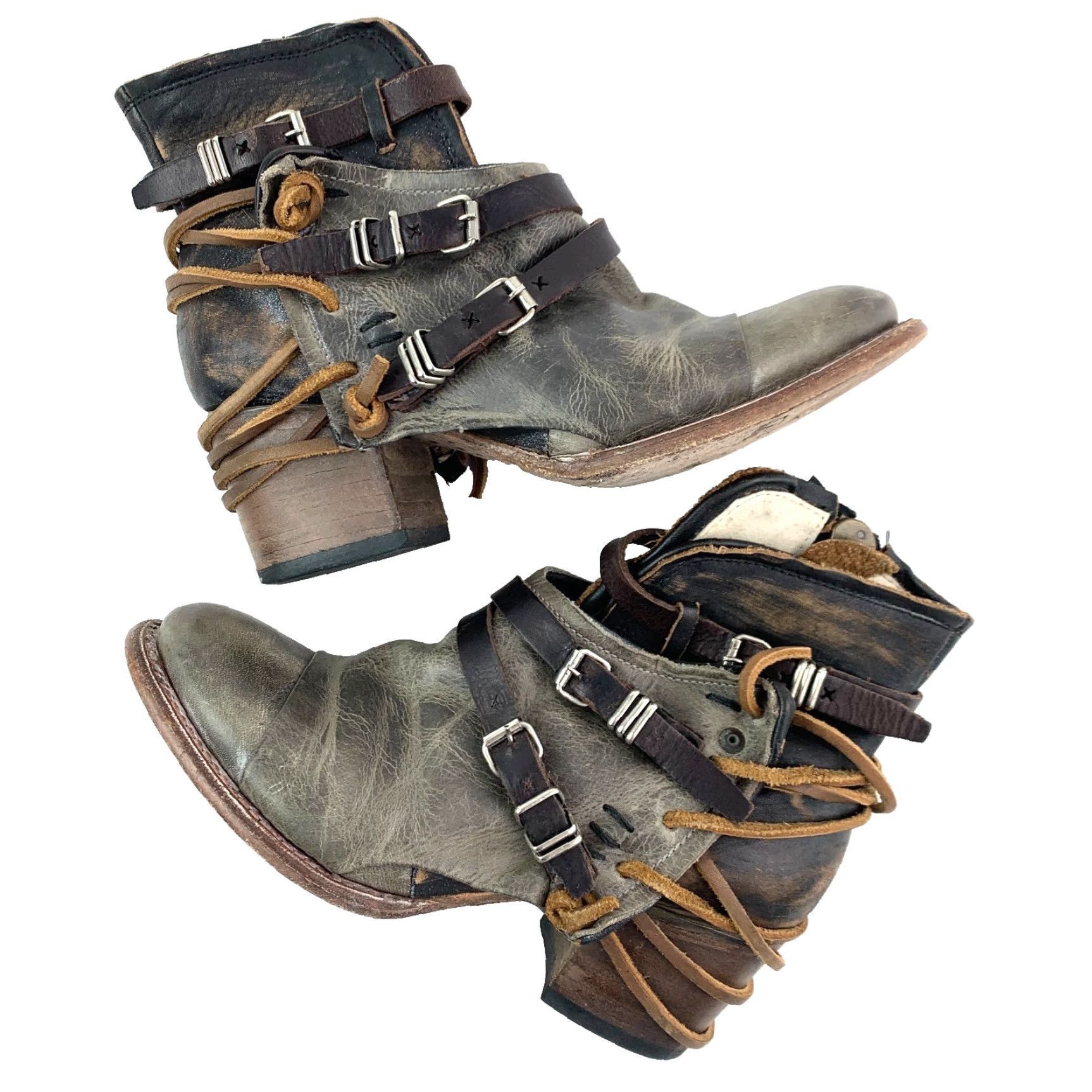 FREEBIRD Freebird Crue Short Leather Booties Boots Womens 6 Gray Leather Straps Zip Vintage: No Shoe Bootie Menus: N/A Size 28" / US 6 / IT 42 - 6 Thumbnail
