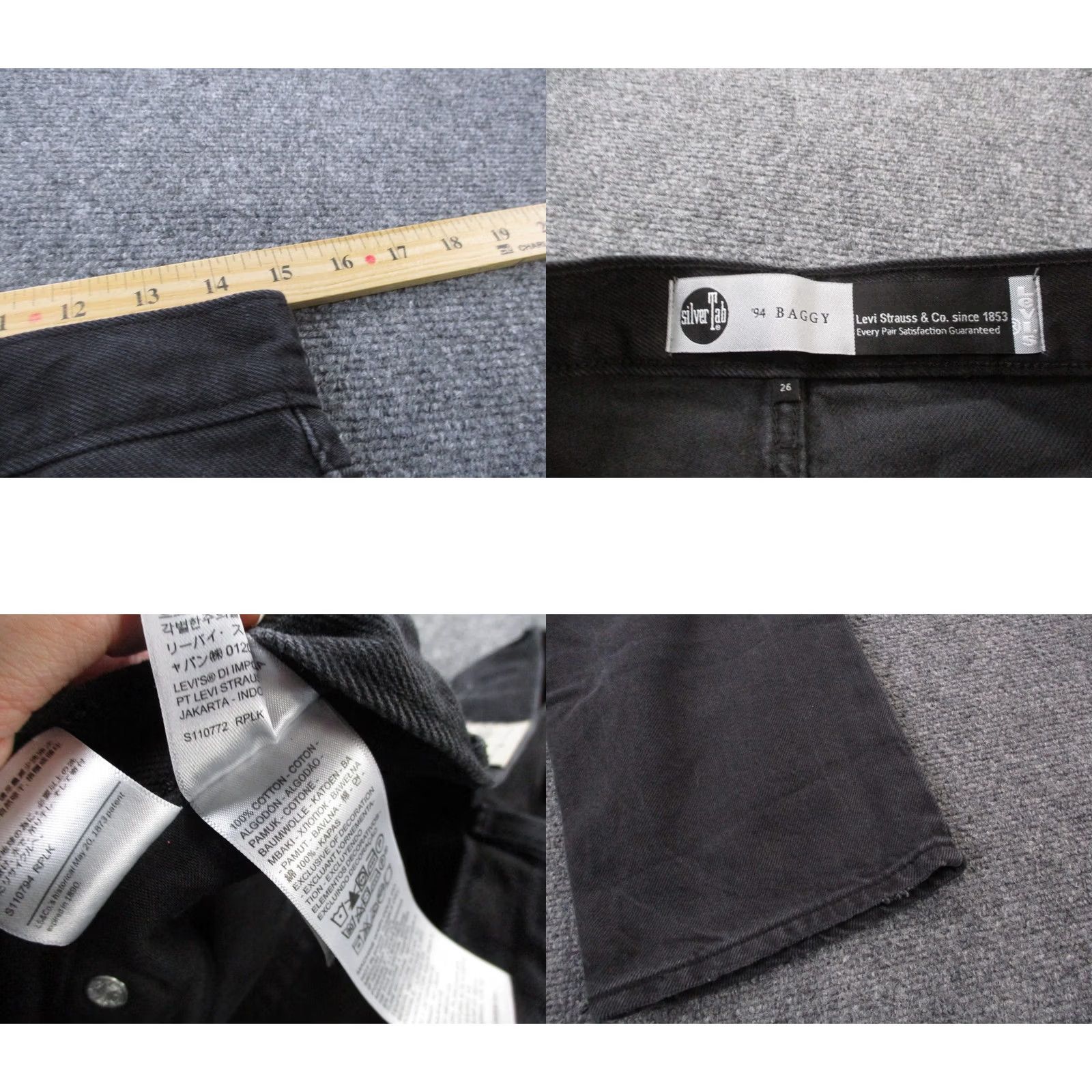 Levi's Levis Jeans Womens 26 Black Distressed Silver Tab 94 Baggy Wide Leg Y2K Skater Jeans Women Straight 505 Vintage Regular Black Womens Size 30" / US 8 / IT 44 - 8 Thumbnail